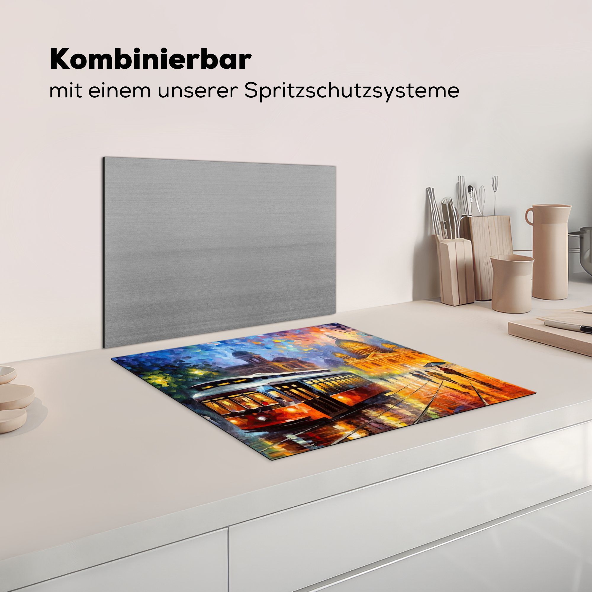 - Arbeitsfläche Mobile Herdblende-/Abdeckplatte Buenos Kunst, (1 tlg), MuchoWow nutzbar, Architektur - - Vinyl, cm, Ceranfeldabdeckung Weltstadt 60x52 Aires