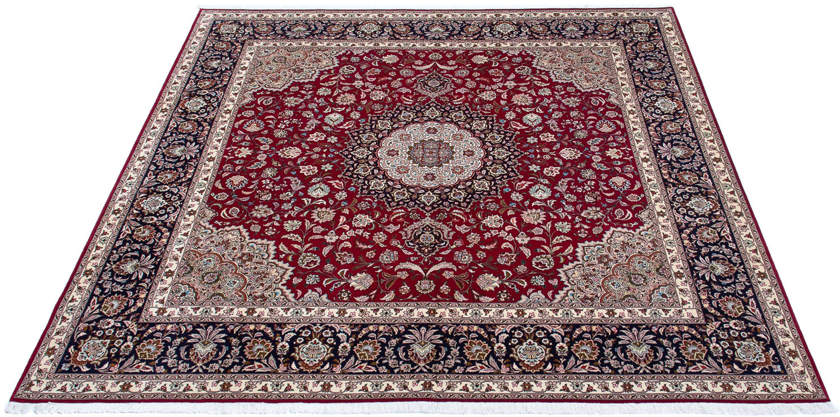 Orientteppich Perser - Täbriz - Royal quadratisch - 300 x 297 cm - dunkelrot, morgenland, quadratisch, Höhe: 7 mm, Wohnzimmer, Handgeknüpft, Einzelstück mit Zertifikat