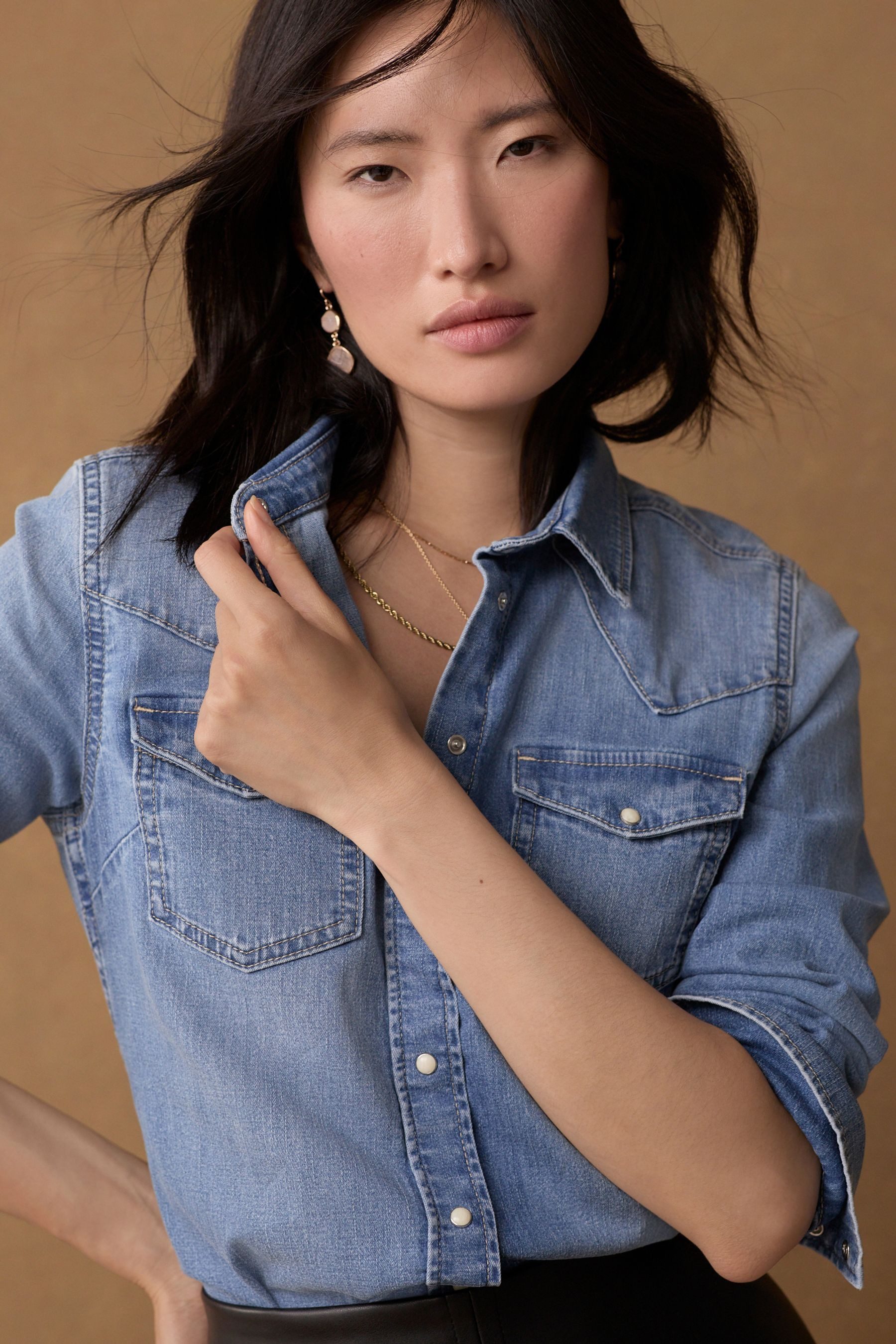 Next Jeanshemd Enge Jeansbluse im Westernstil 100 % Baumwolle (1-tlg)