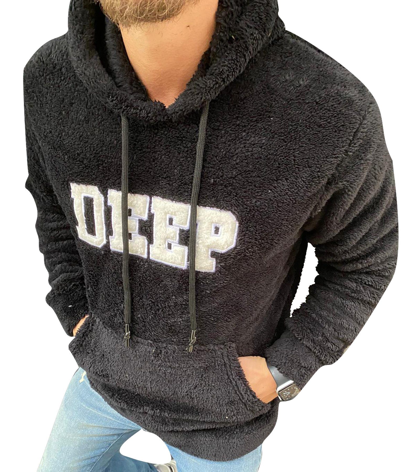 Megaman Jeans Kapuzenpullover Herren Teddyfell Hoodie Kapuzenpullover Fleece Winter Plüsch-Hoodie 80% Baumwolle, 20% Polyester