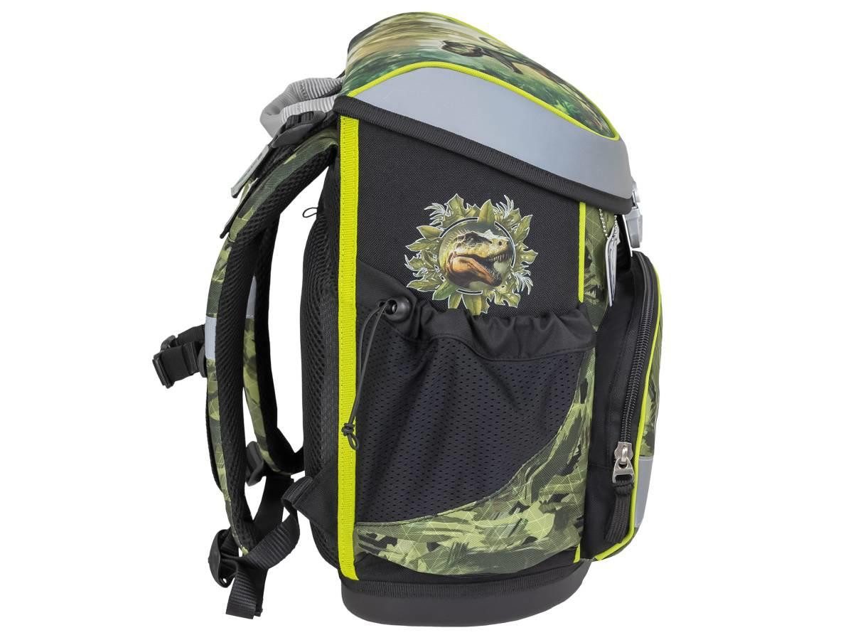 Belmil Schulranzen BELMIL Schulranzen-Set MINI-FIT 4tlg mit Regenhaube (Set, 4-tlg., mit Sportbeutel, Federtasche, Schlamper, Brustgurt), Dino Dinosaurier, Grundschule, Einschulung, für Jungen