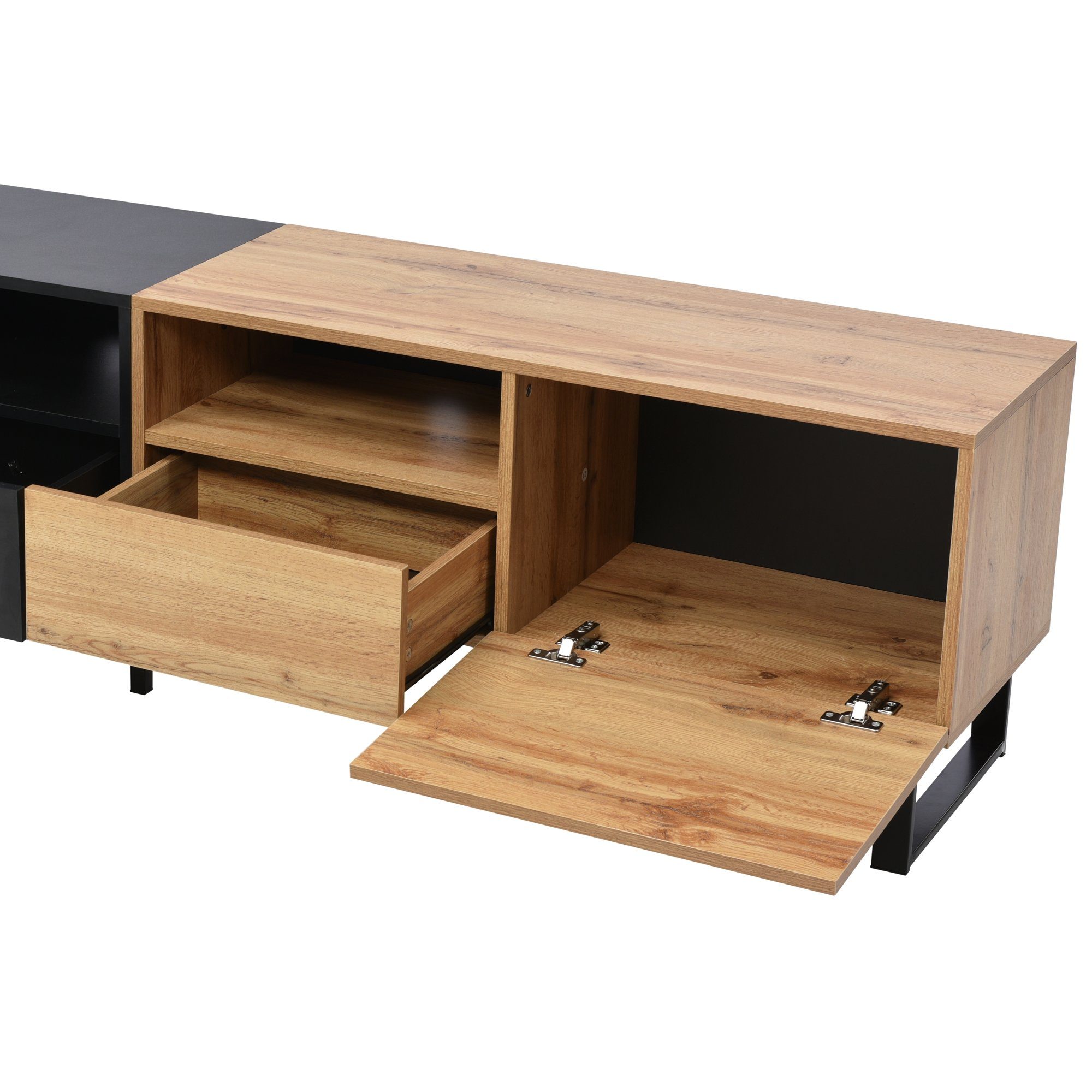 Design) mit holzfarbenem Moderner cm, 48 38 robuste cm x TV-Ständer Konstruktion Stauraum, TV-Schrank schwarzem OKWISH cm (190 geräumiger und x