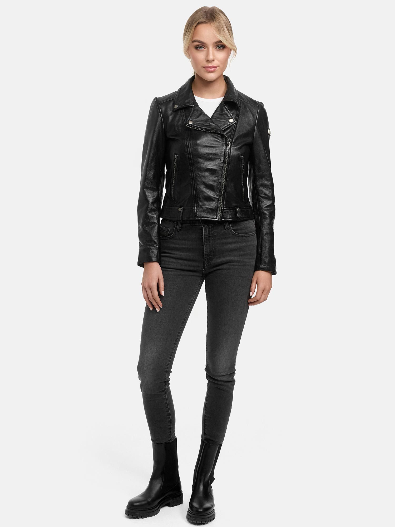 Tazzio Lederjacke Damen F509 Leder Jacke mit coolen Zipper-Details & Revers günstig online kaufen