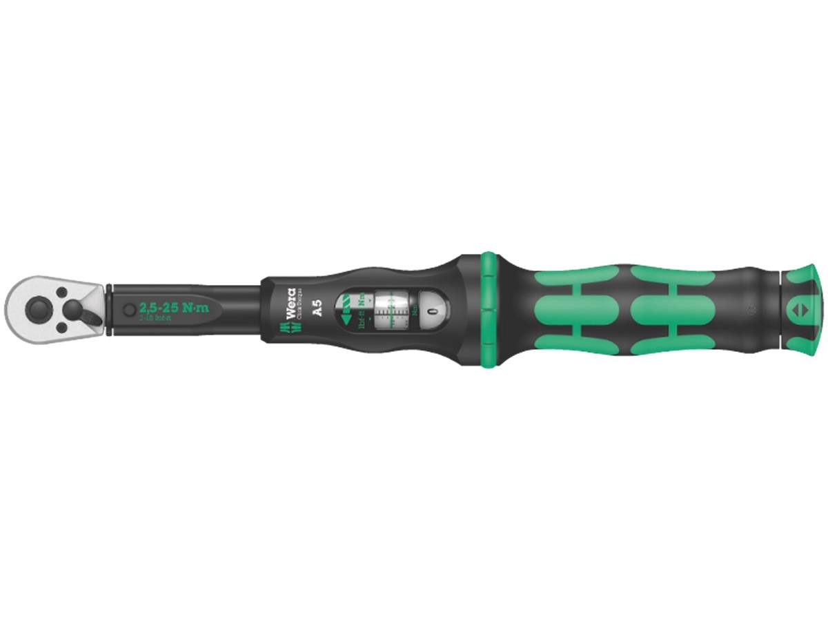 Wera Drehmomentschlüssel Drehmomentschlüssel Click-Torque A 5 1/4 Zoll, 2,5-25 Nm, Umschaltknarre, 45 Zähne