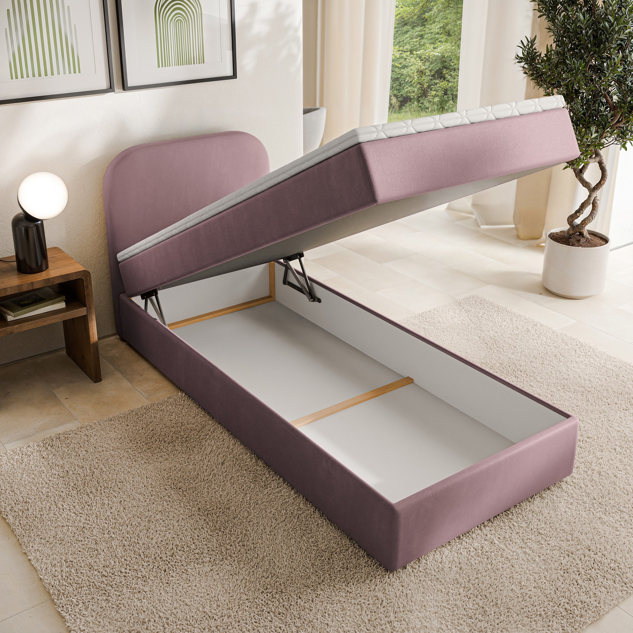 Masseno Boxbett CERIA 80x200 cm mit Bonell Matratze und Topper, Einzelbett, Jugendbett, Polsterbett mit Kopfteil, Boxspringbett