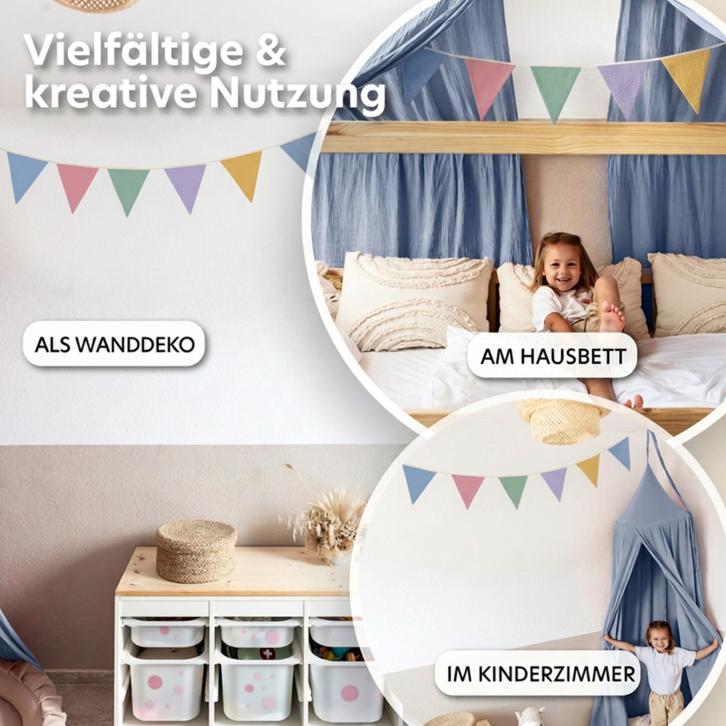 lilimaus Wimpelkette Sternenkette für Kinderzimmer - handgenähte Stoff-Girlande, handgefertigte Stoff-Girlande ca. 300 cm - Wimpel oder Sterne – Bild 2 von 4