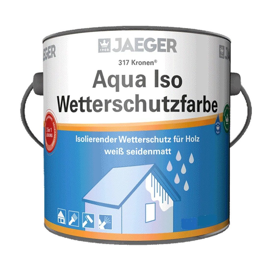 Jaegerlacke Wetterschutzfarbe 317 Aqua Iso Wetterschutzfarbe für Holz weiss, 3-in-1-Wetterschutz: Grundierung, Isolierung und Deckanstrich in Einem