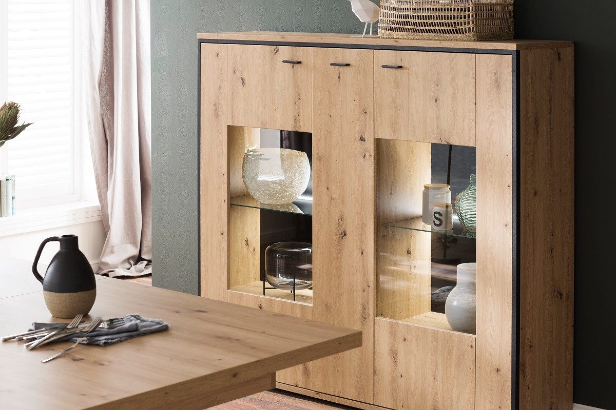 MCA furniture Vitrine Highboard Buenos Aires, Balkeneiche, ohne Beleuchtung