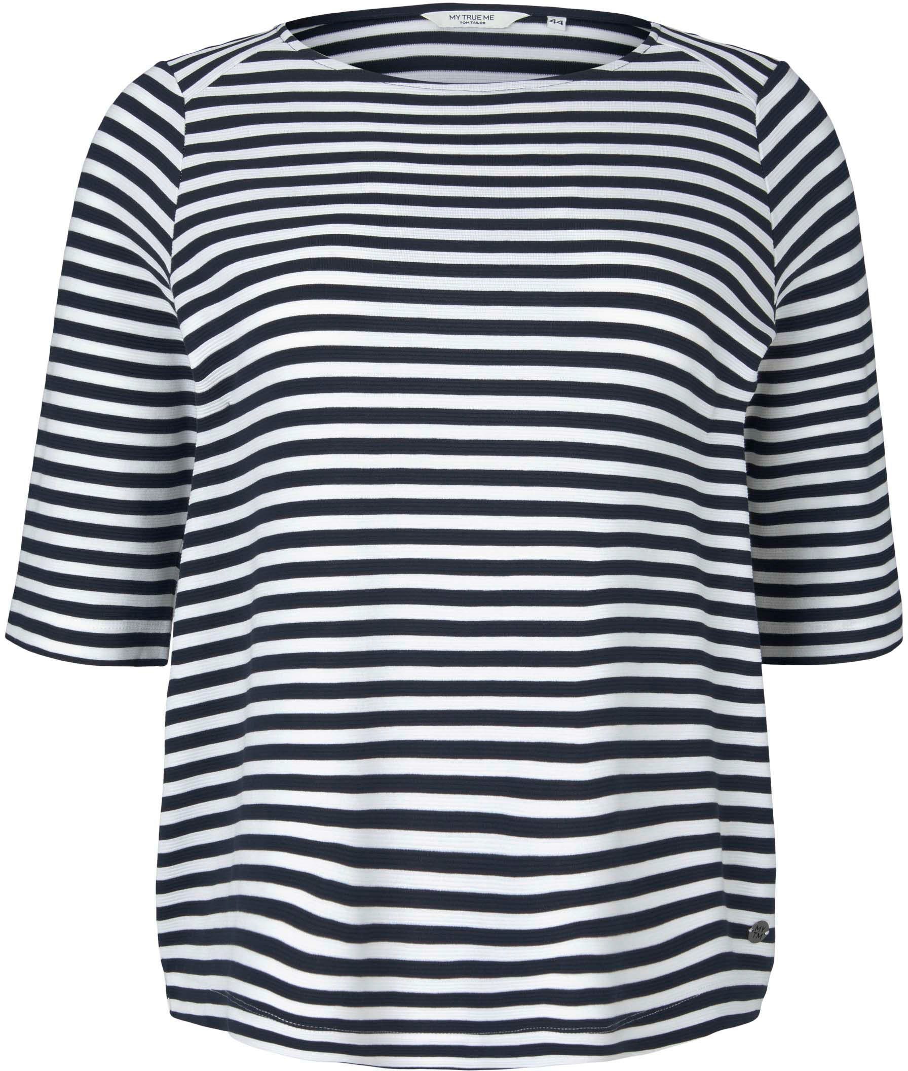 TOM TAILOR PLUS 3/4-Arm-Shirt mit white regular stripe Streifen navy