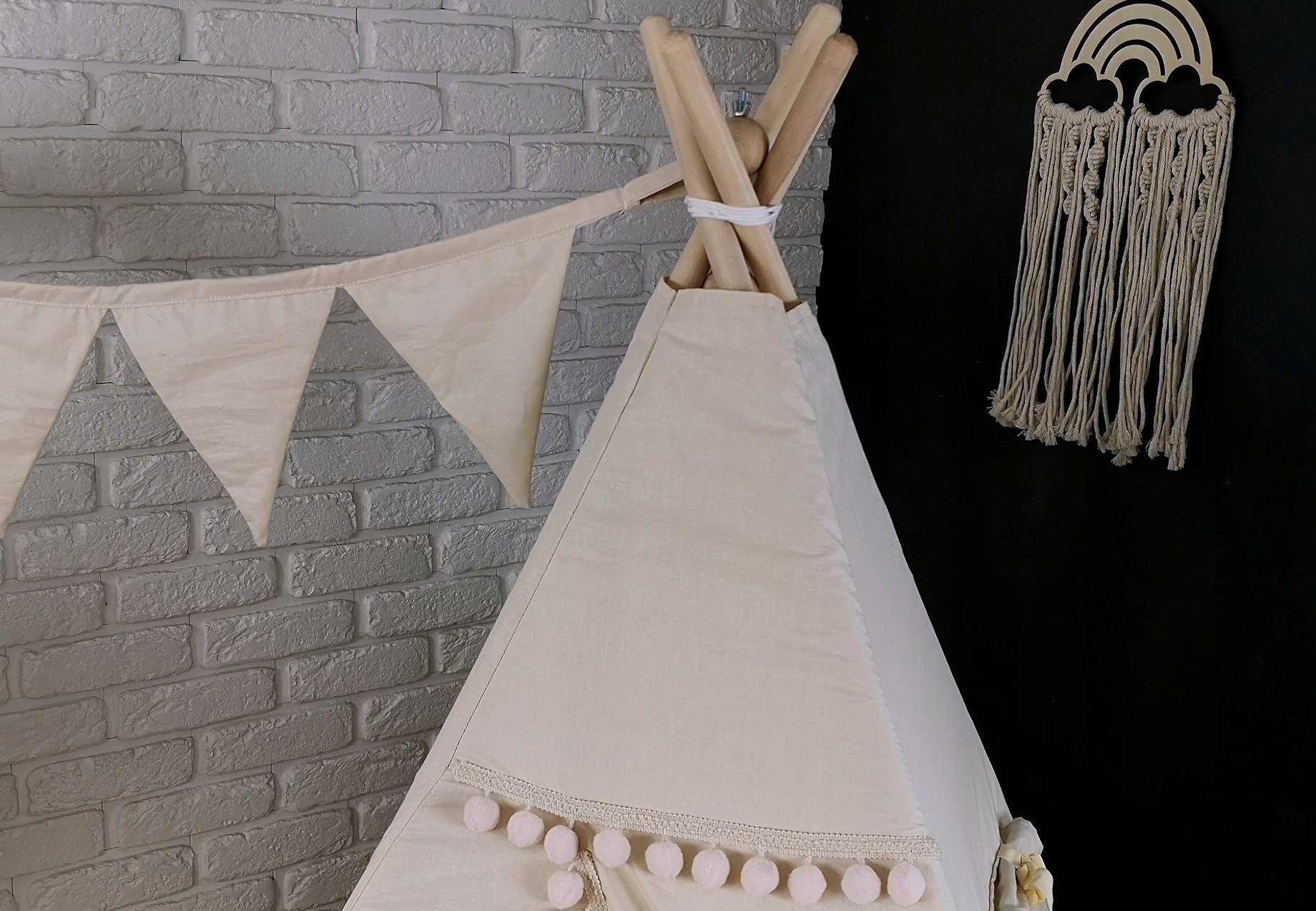 Pamek Tipi-Zelt Basic, Kinder Spielzelt, Teepee, Zelt mit Fenster, Tipizelt, Spielset, Personen: 2 (7 tlg), Sehr weiches und angenehmes Material