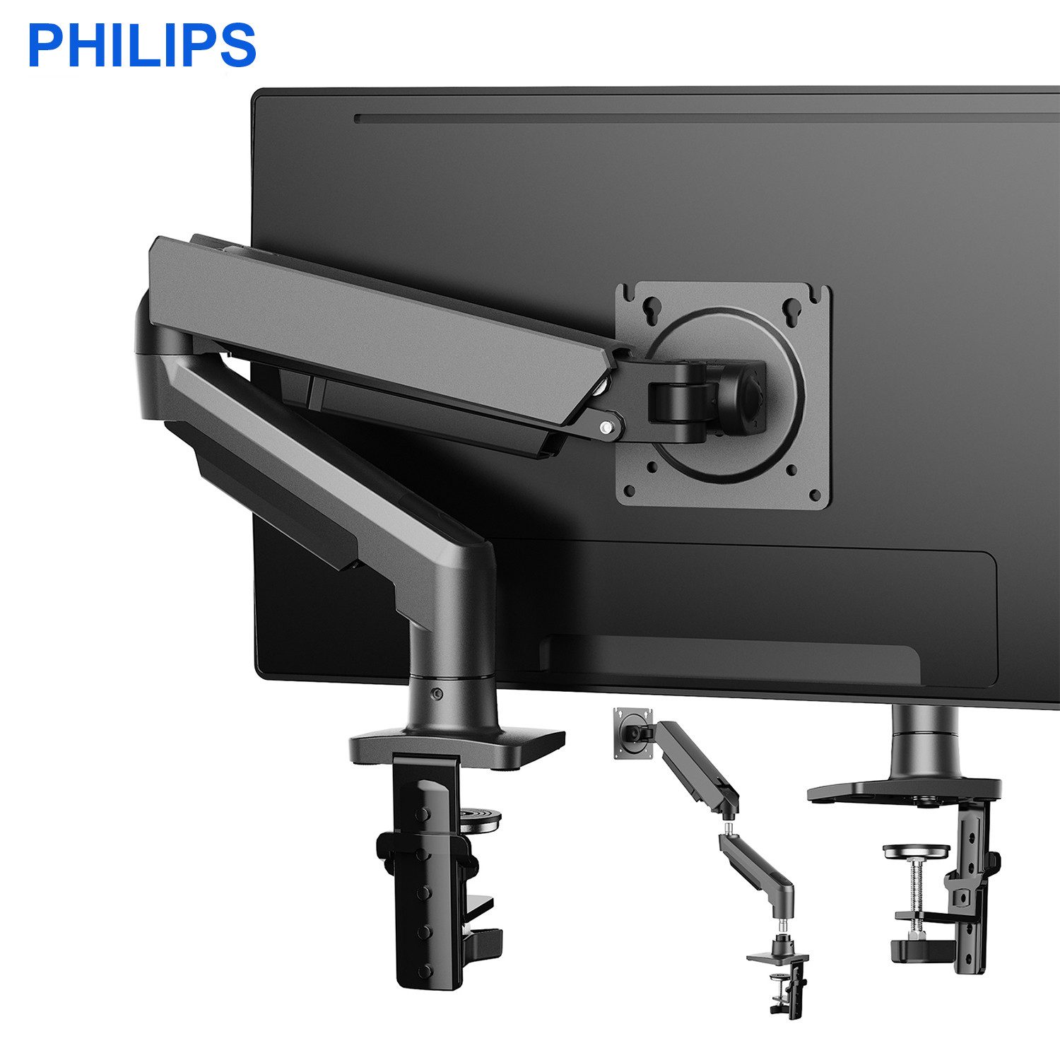 Philips Monitor-Halterung 17-32 Zoll, bis 9 kg, VESA 75x75-100x100, SPT7218, (bis 32 Zoll, Packung, SPT7218, neigbar,schwenkbar,drehbar,Gasdruckfeder,Kabelmanagement)