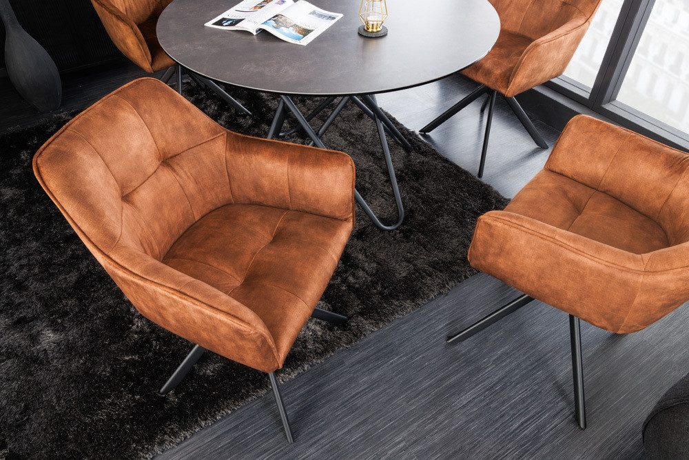 riess-ambiente Esszimmerstuhl LOFT rost braun/schwarz – Samt, drehbar, Metall-Füße, mit Armlehne (Einzelartikel, 1 St), mit 180° Drehfunktion und Autoreturn – ideal für Dein Esszimmer