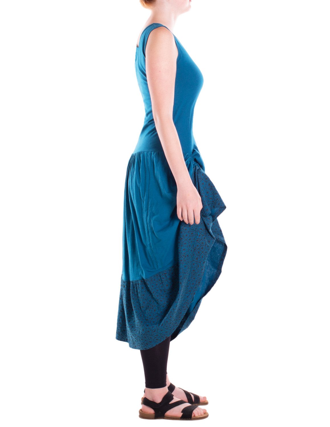 Vishes Jerseykleid Langes handbedrucktes verstellbares Lagenlook Baumwollkleid Alternative Bekleidung, Ethno, Hippie, Retro Style