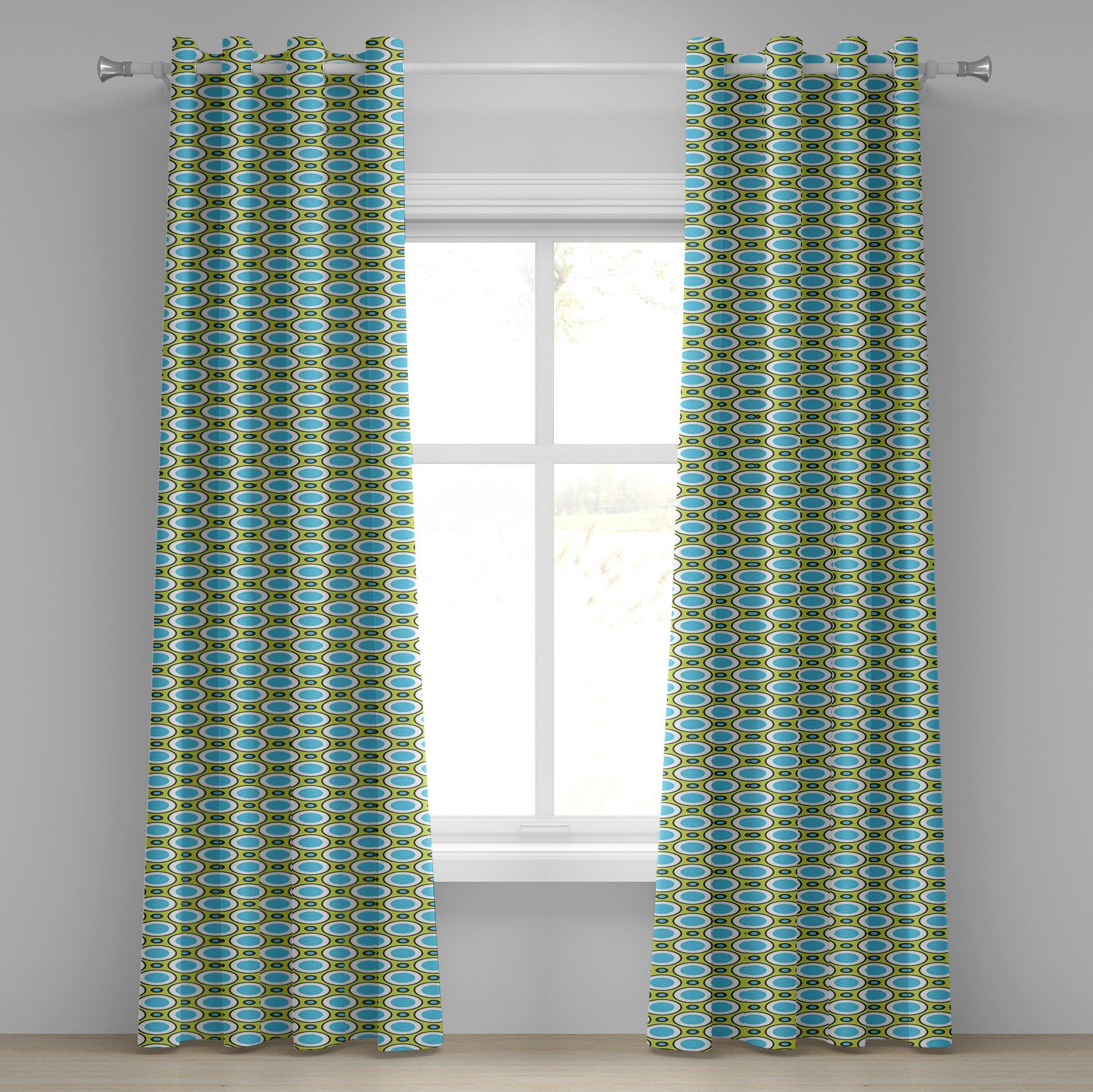 Gardine Dekorative 2-Panel-Fenstervorhänge für Schlafzimmer Wohnzimmer, Abakuhaus, Geometrisch Retro Kreis und Punkte