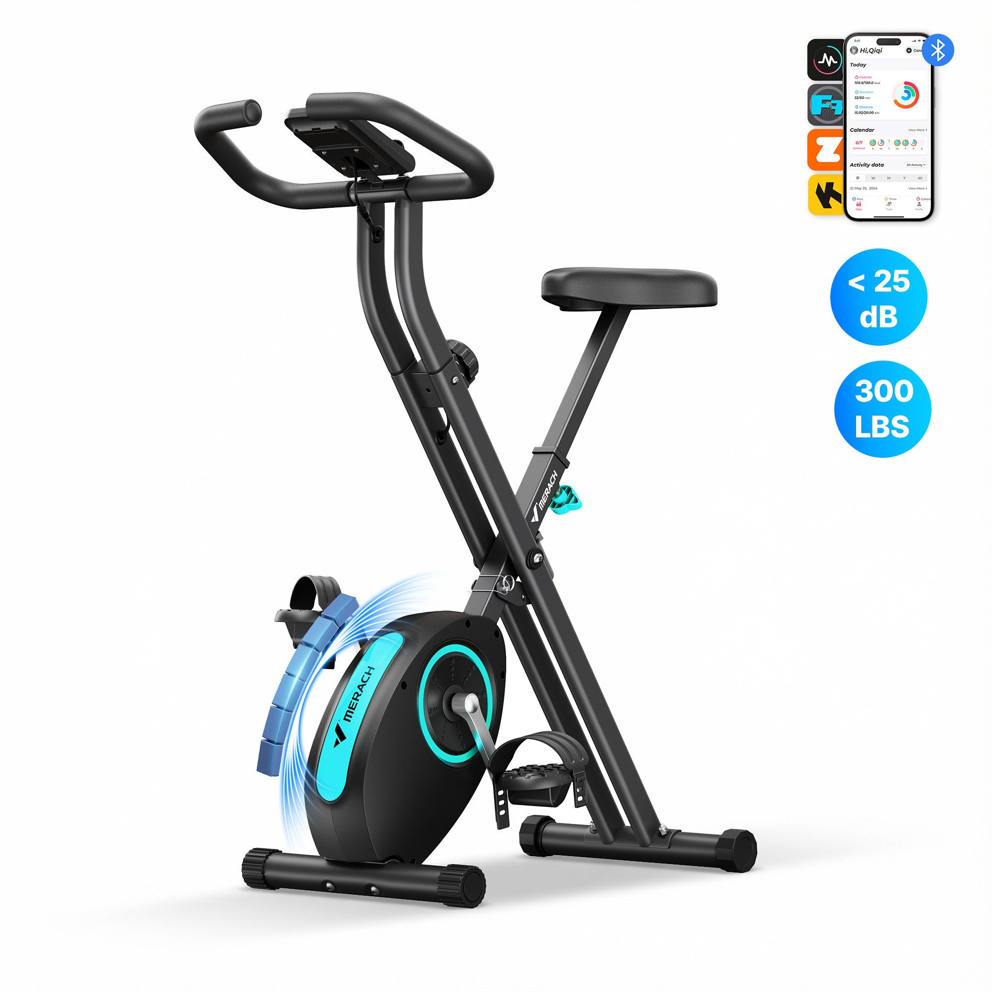 MERACH Heimtrainer Fahrrad klappbar, mit leiser 16-stufiger Magnetbremse (Indoor Cycling Bike mit LCD-Display & praktischer Tablethalterung, platzsparend faltbar, ideale Fitnessgeräte für Zuhause), stabiles Design, leise und bis 136KG