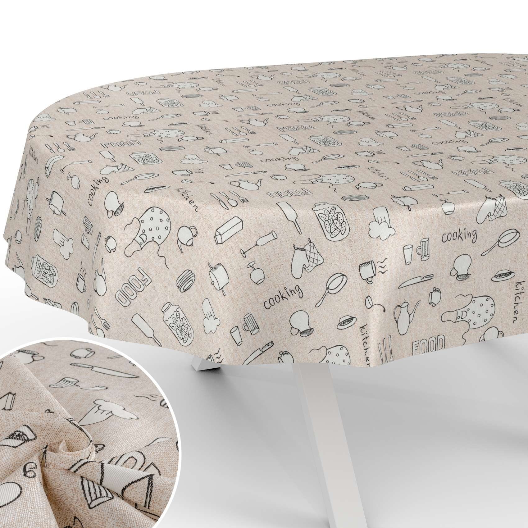 ANRO Tischdecke mit Tee und Kaffee aus Textil Tischtuch mit Beschichtung Tischwäsche (Einzelstück 1-tlg), auch als Gartentischdecke - mit Schutzschicht