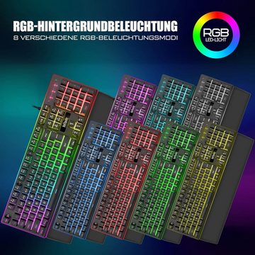 RedThunder RGB-Hintergrundbeleuchtung Tastatur- und Maus-Set, QWERTZ DE-Layout, Handballenauflager Multimedia-Kombinationen