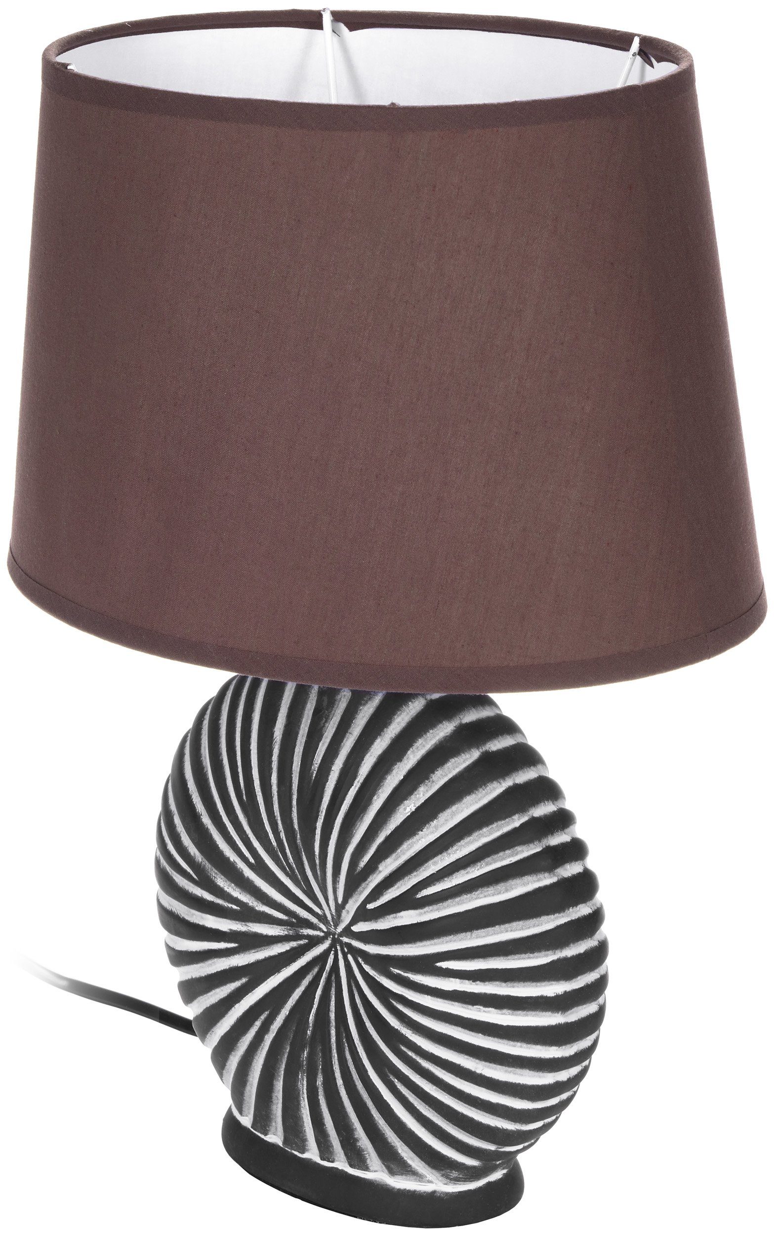 Nachttischlampe Stoffschirm 2er - Leuchtmittel, und Braun, Set Tischlampe Höhe cm Organic Keramikfuß - 36 - modern BRUBAKER ohne