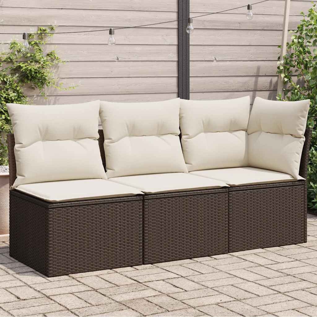 vidaXL Loungesofa Gartensofa mit Kissen 3-Sitzer Braun Poly Rattan, 1 Teile