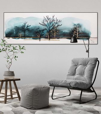 KUNSTLOFT Gemälde Ländliche Abendstille 150x50 cm, Leinwandbild 100% HANDGEMALT Wandbild Wohnzimmer