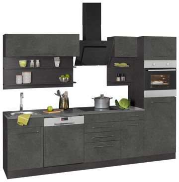 HELD MÖBEL Küchenzeile Tulsa, mit E-Geräten, Breite 270 cm, schwarze Metallgriffe, MDF Fronten