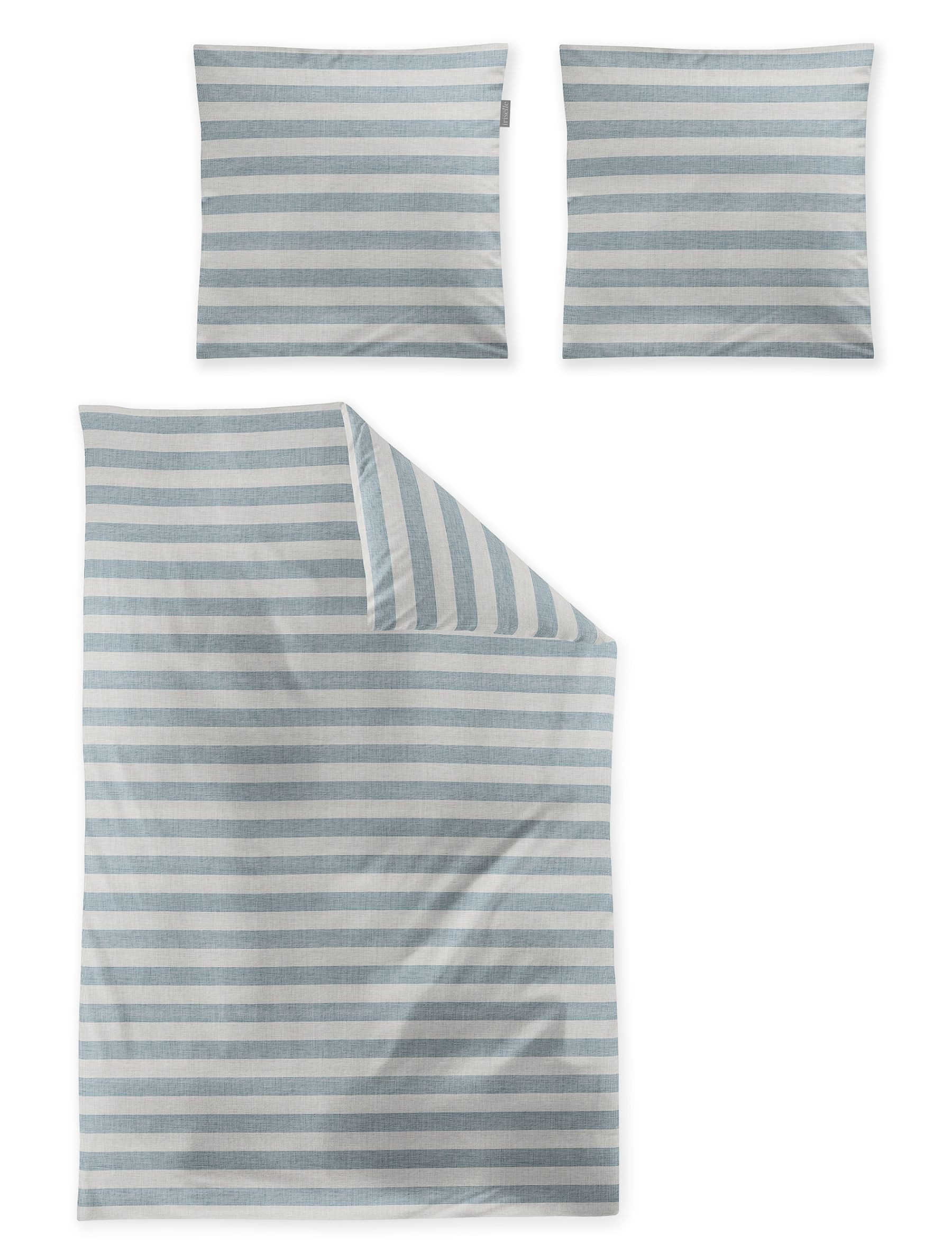 Irisette Bettwäsche Irisette Wave Mako-Satin Bettwäsche 135x200 Streifen blau silber Melan, Mako-Satin, 2 teilig, für Sommer und Winter