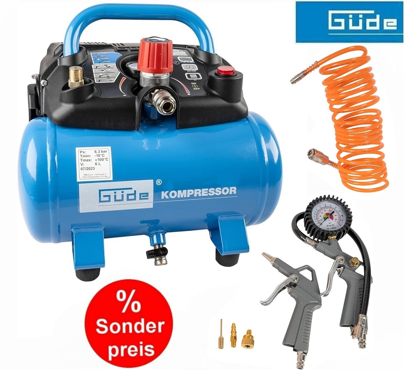 Güde Kompressor Kompressor Airpower 190/08/6 + Reifenfüller, Ausblaspistole, Schlauch