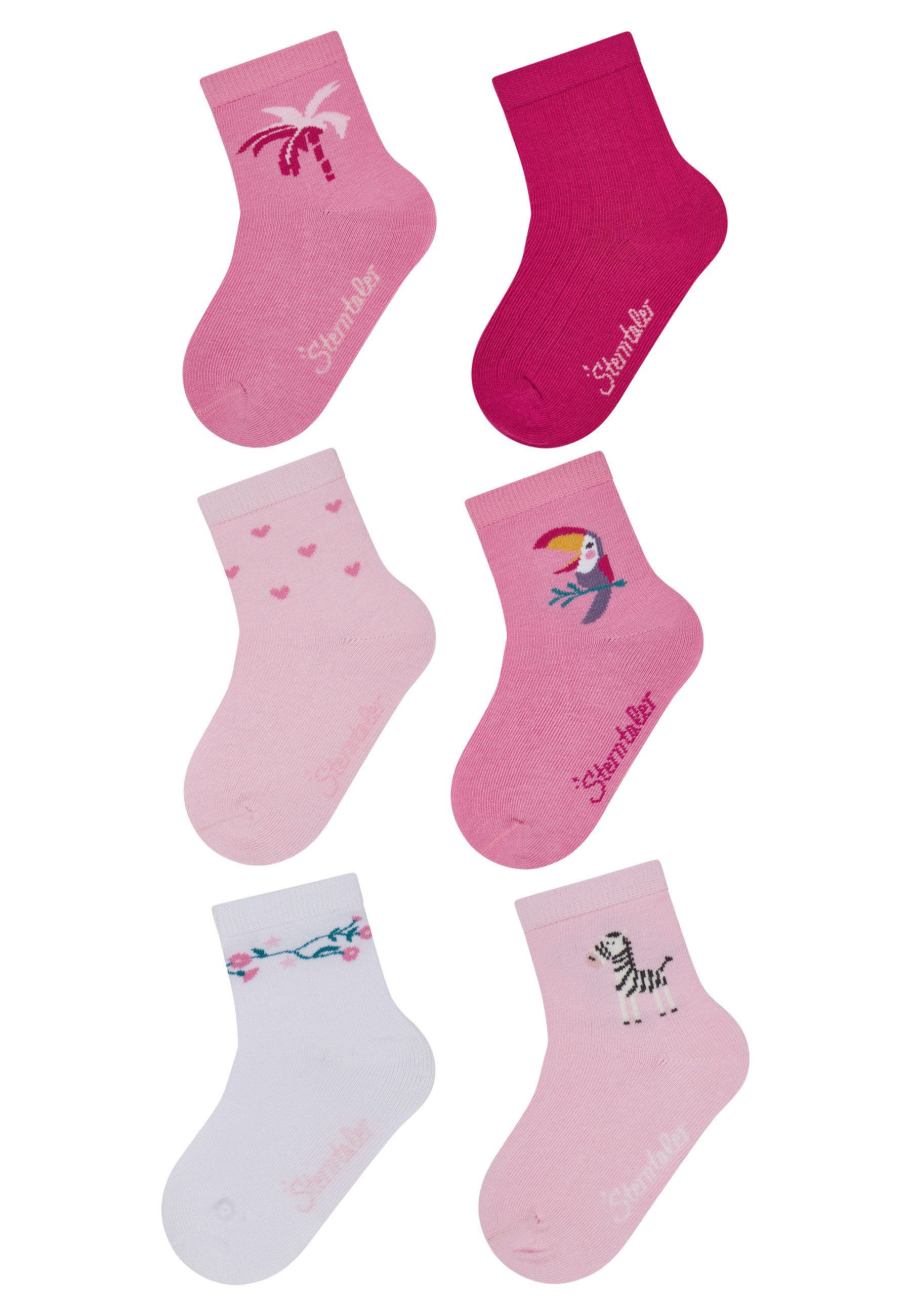 Sterntaler® Feinsöckchen Socken 6er-Pack Blumen (6-Paar, 6er-Pack) Socken 6er Pack mit Blumen, Zebra & Co, Baumwolle, bequem, Geschenkbox