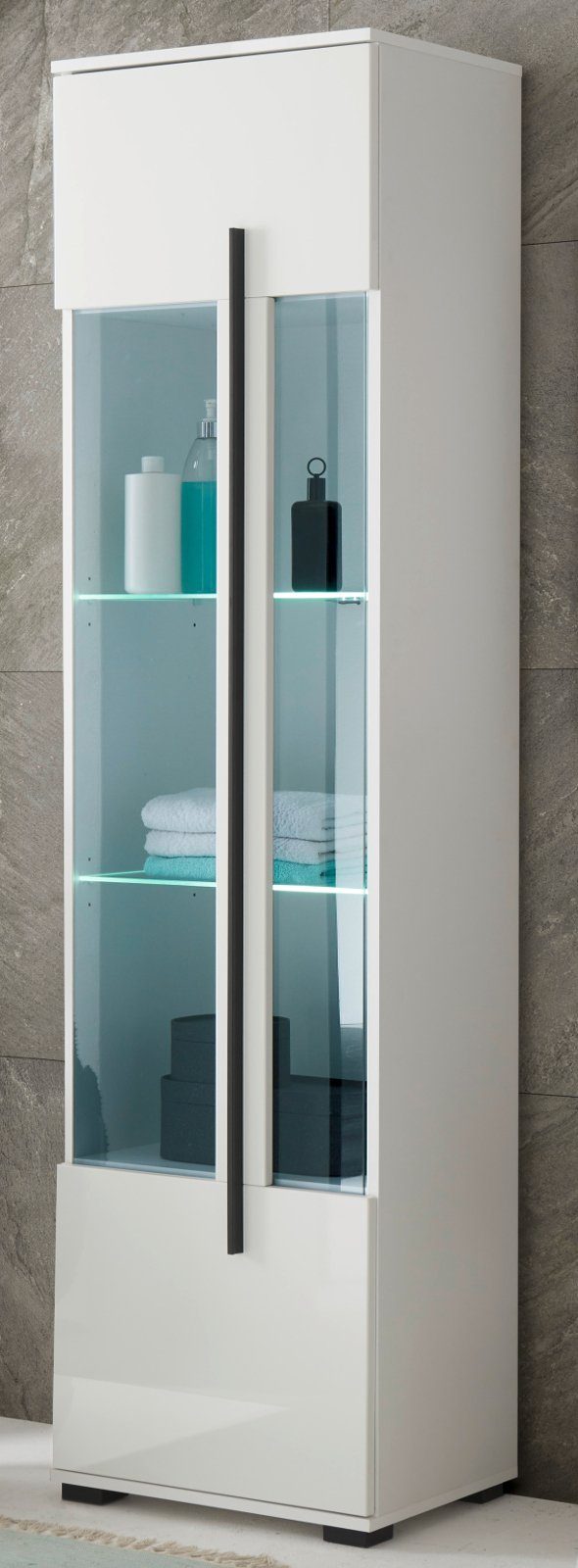 IMV Hochschrank Design-D (Badschrank in weiß Hochglanz, 45 x 200 cm) mit viel Stauraum