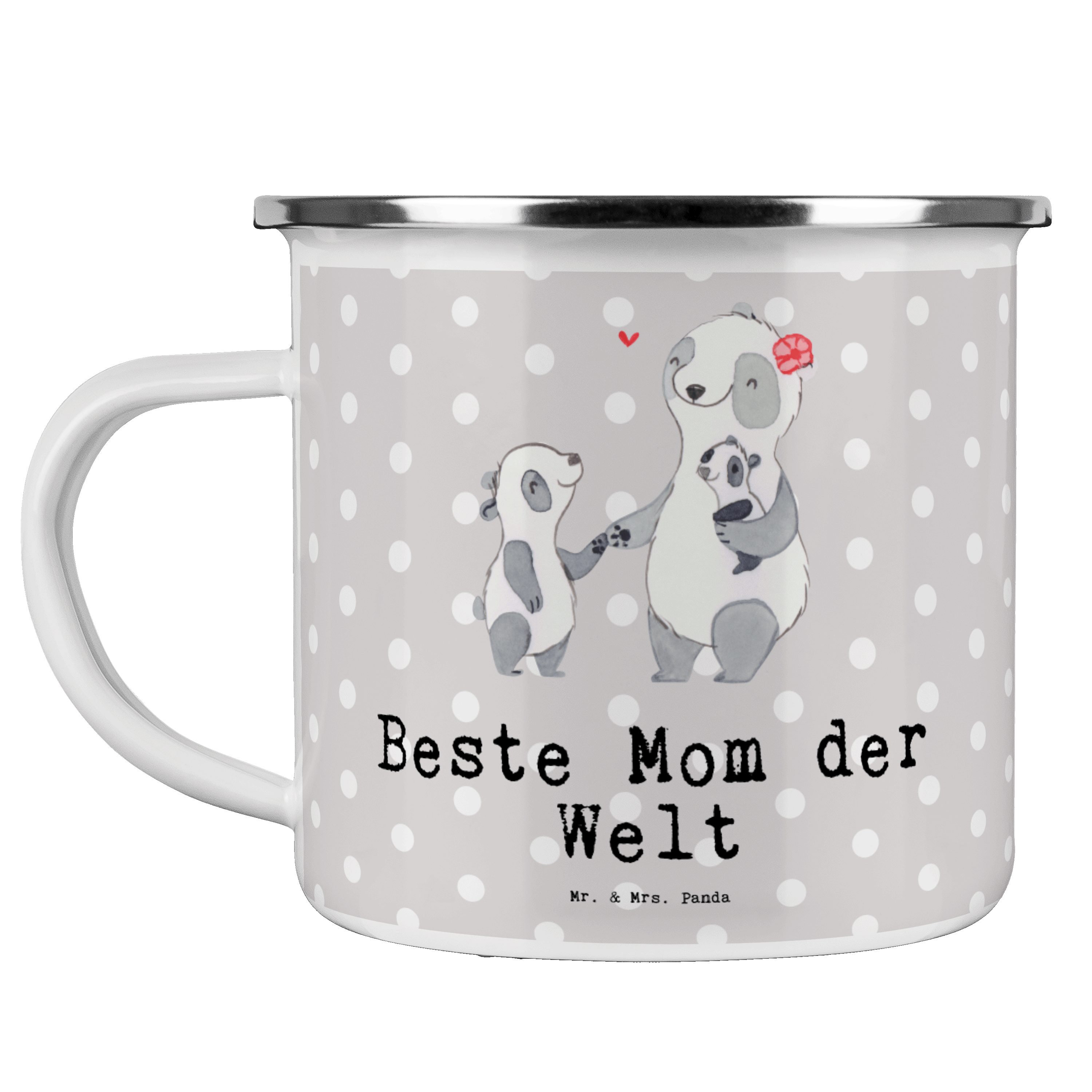 Mr. & Mrs. Welt Geschenk, Emaille - - der Becher Mom Pastell Grau Panda Outdoo, Beste Panda Blechtasse