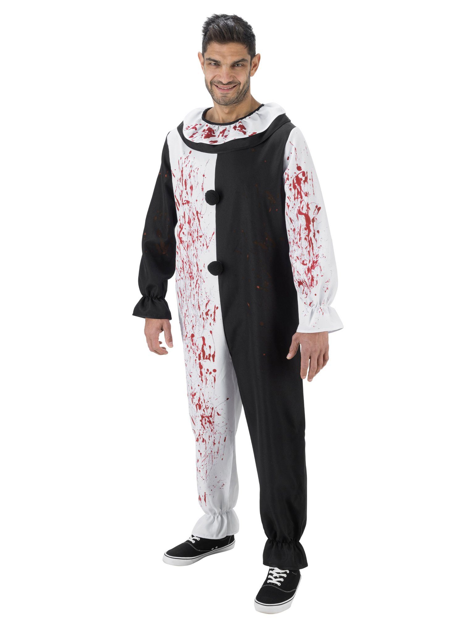 CHAKS Clown-Kostüm Horror Clown Overall - Halloween Kostüm Herren, Leichter Pantomimen-Anzug mit aufgedruckten Blutspritzern