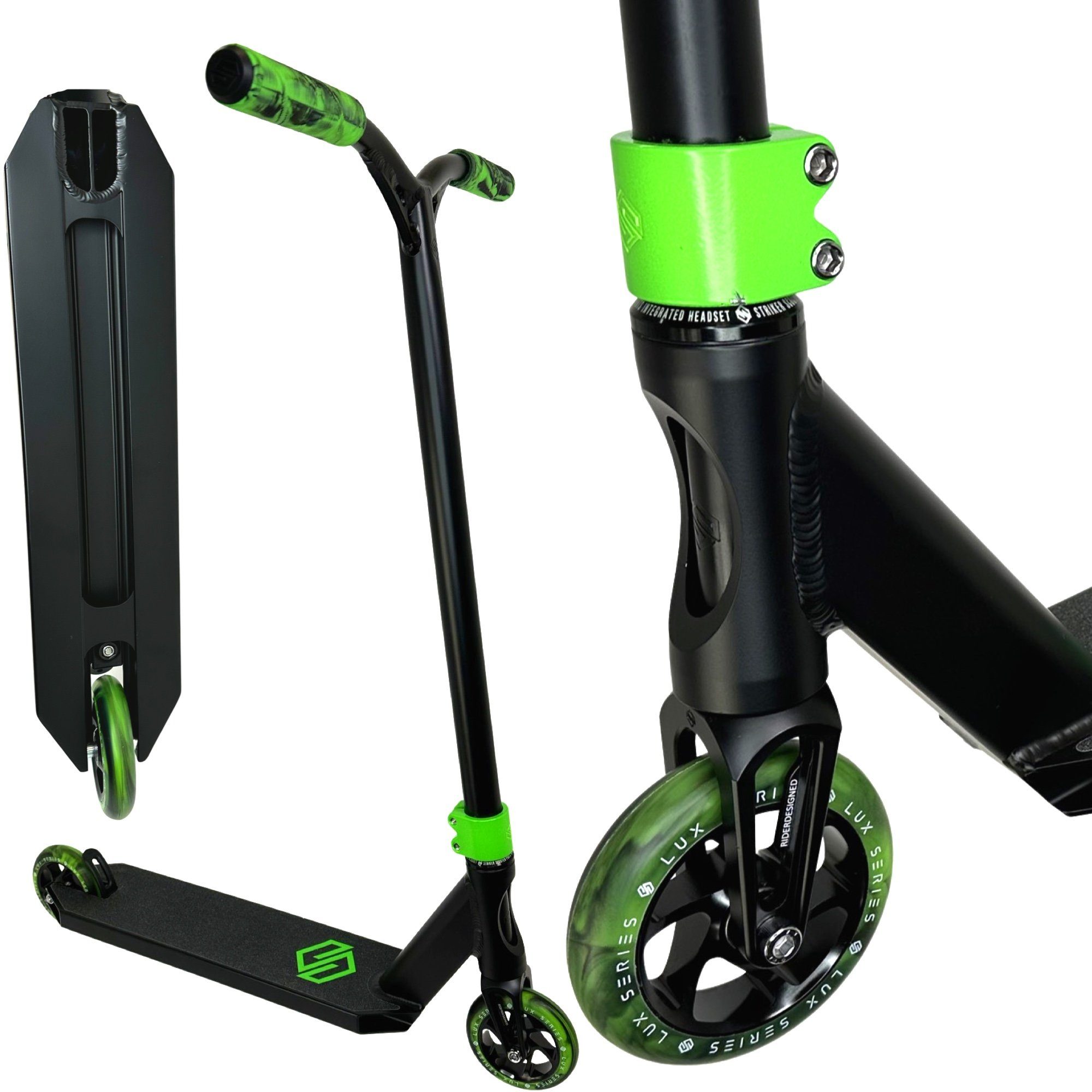 H=89cm Striker Schwarz/Grün Stuntscooter Lux 3,1kg Stunt-Scooter Striker