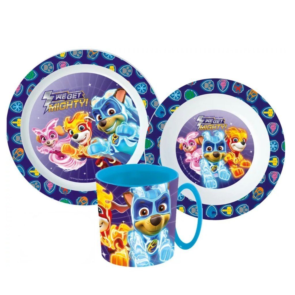 PAW PATROL Kindergeschirr-Set Paw Patrol Kinder Geschirr-Set 3 teilig (3-tlg), 1 Personen, Kuststoff, Becher Teller Schüssel - Chase Skye