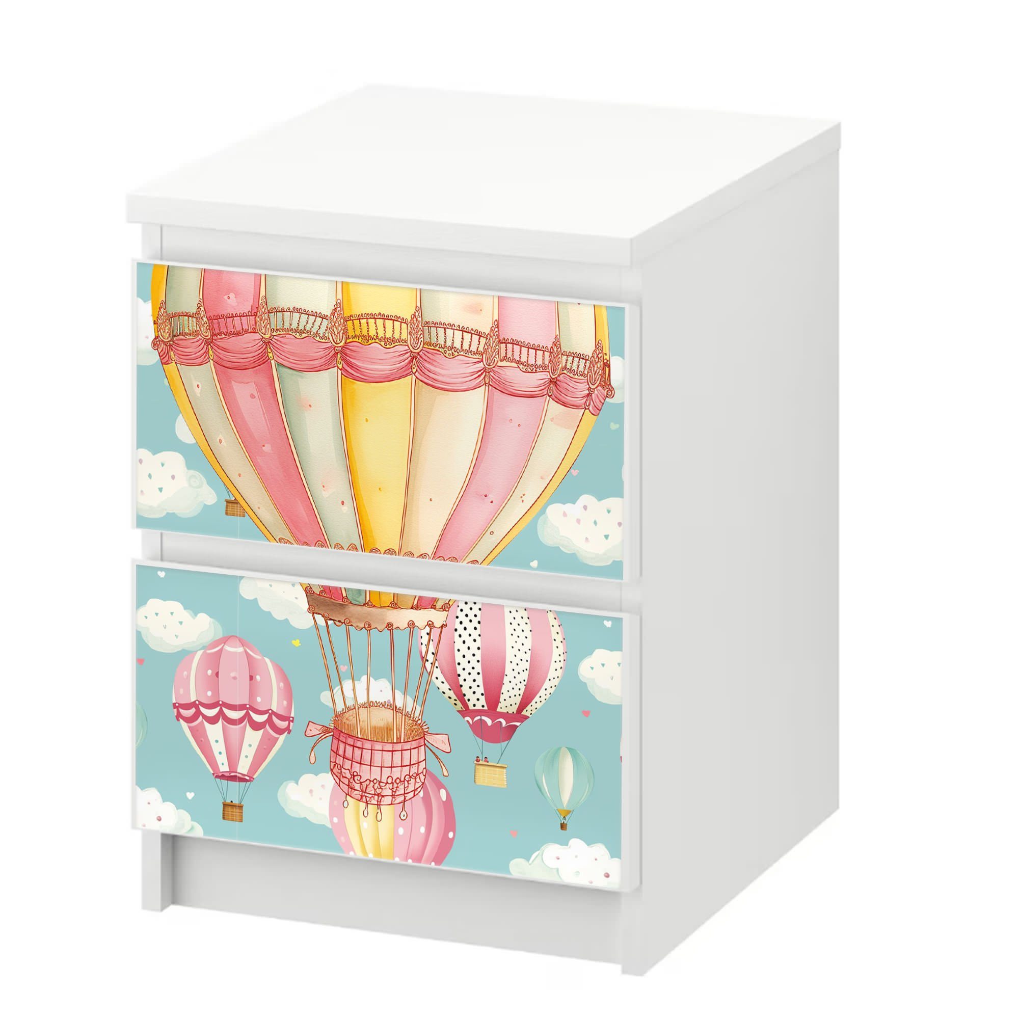 Sunnywall Möbelfolie passend für IKEA Malm Kommode Schrankfolie Aufkleber Heissluftballons, blasenfreie selbstklebende Folie (SCHRANK NICHT INKLUSIVE)