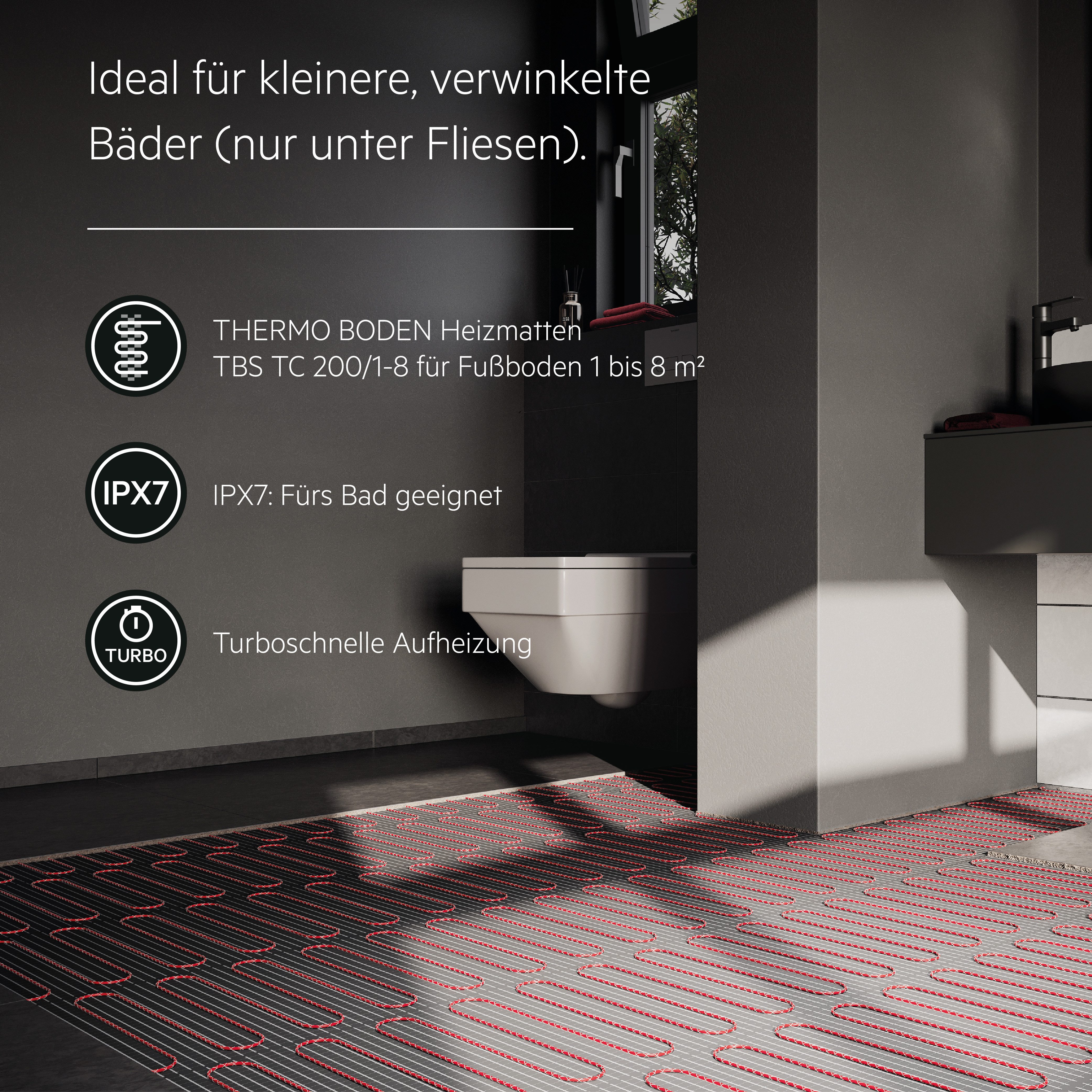 AEG Haustechnik Fußbodenheizung TBS TC 200/5, elektrische Fußbodenheizung, Heizmatte 5 m², 200 W/m²
