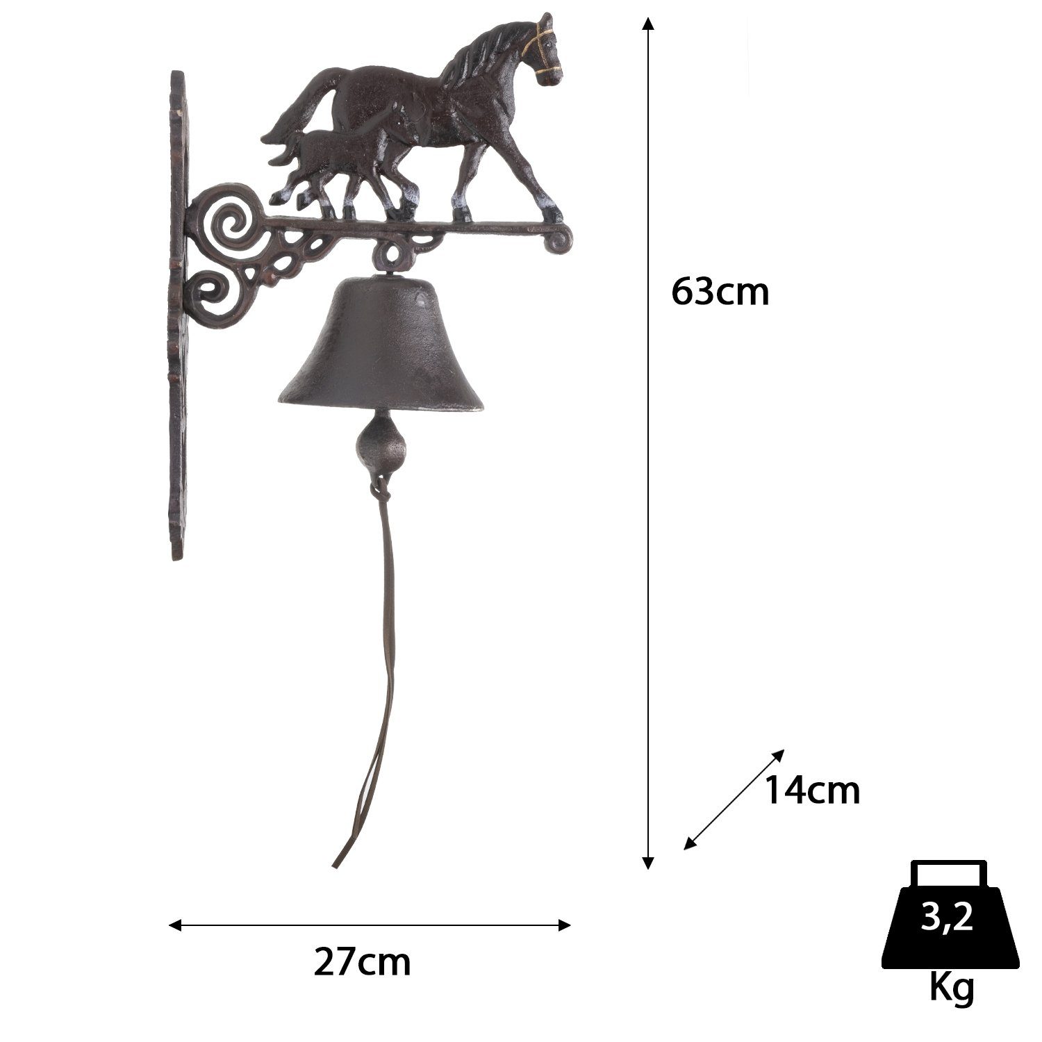 Fohlen, Gong Pferd Glocke mit Türglocke Antik Klingel Glocke (Wandglocke), Gusseisen Moritz Wandglocke Gartenfigur Landhaus