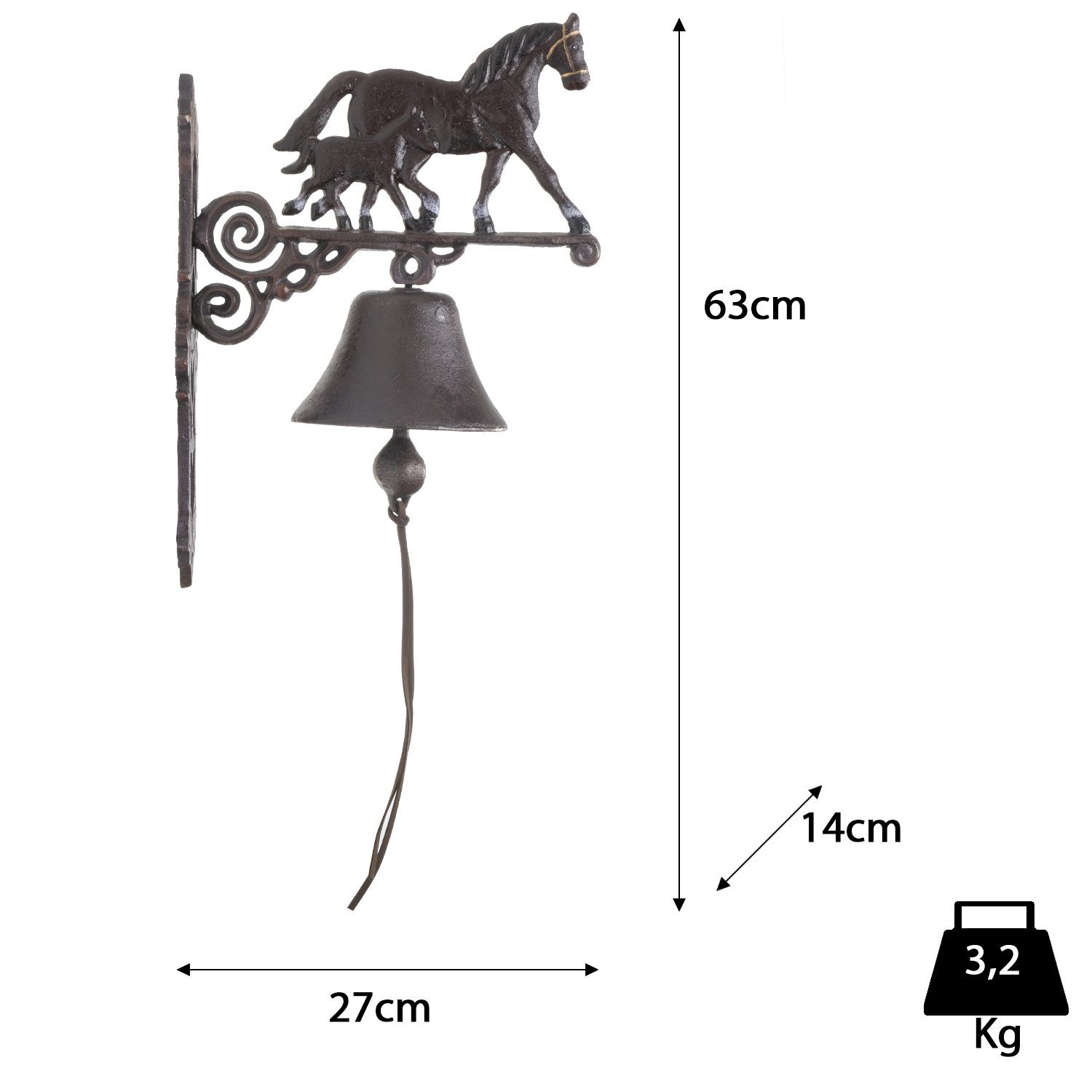 Fohlen, Klingel Türglocke Glocke Gong Moritz Gusseisen Gartenfigur (Wandglocke), Antik Glocke mit Pferd Wandglocke Landhaus
