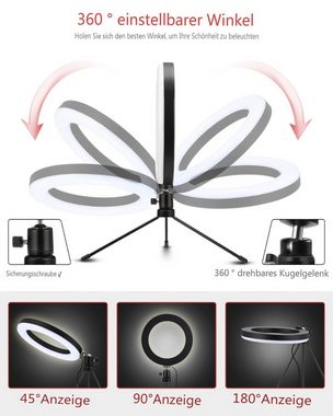 MAEREX Ringlicht 8 Zoll LED-Zusatzlicht 360° drehbar mit Stativ, 10 RGB Farbwechsel und 10 Hellingkeitstufen, 2700k-5500K