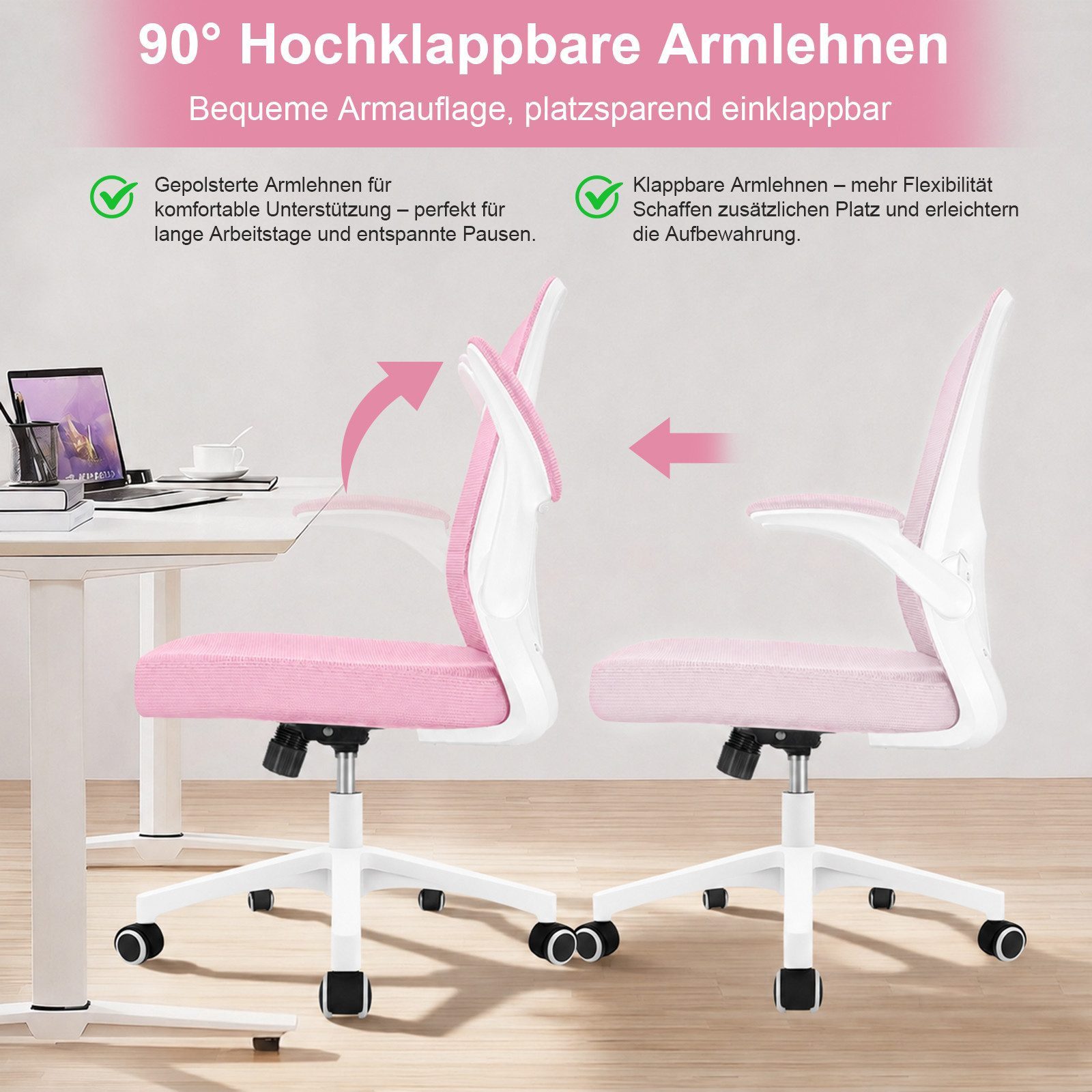 Durrafy Bürostuhl Ergonomischer Bürostuhl,Schreibtischstuhl mit klappbaren Armlehnen, Chefsessel mit 150 kg Tragfähigkeit – Bild 5 von 5