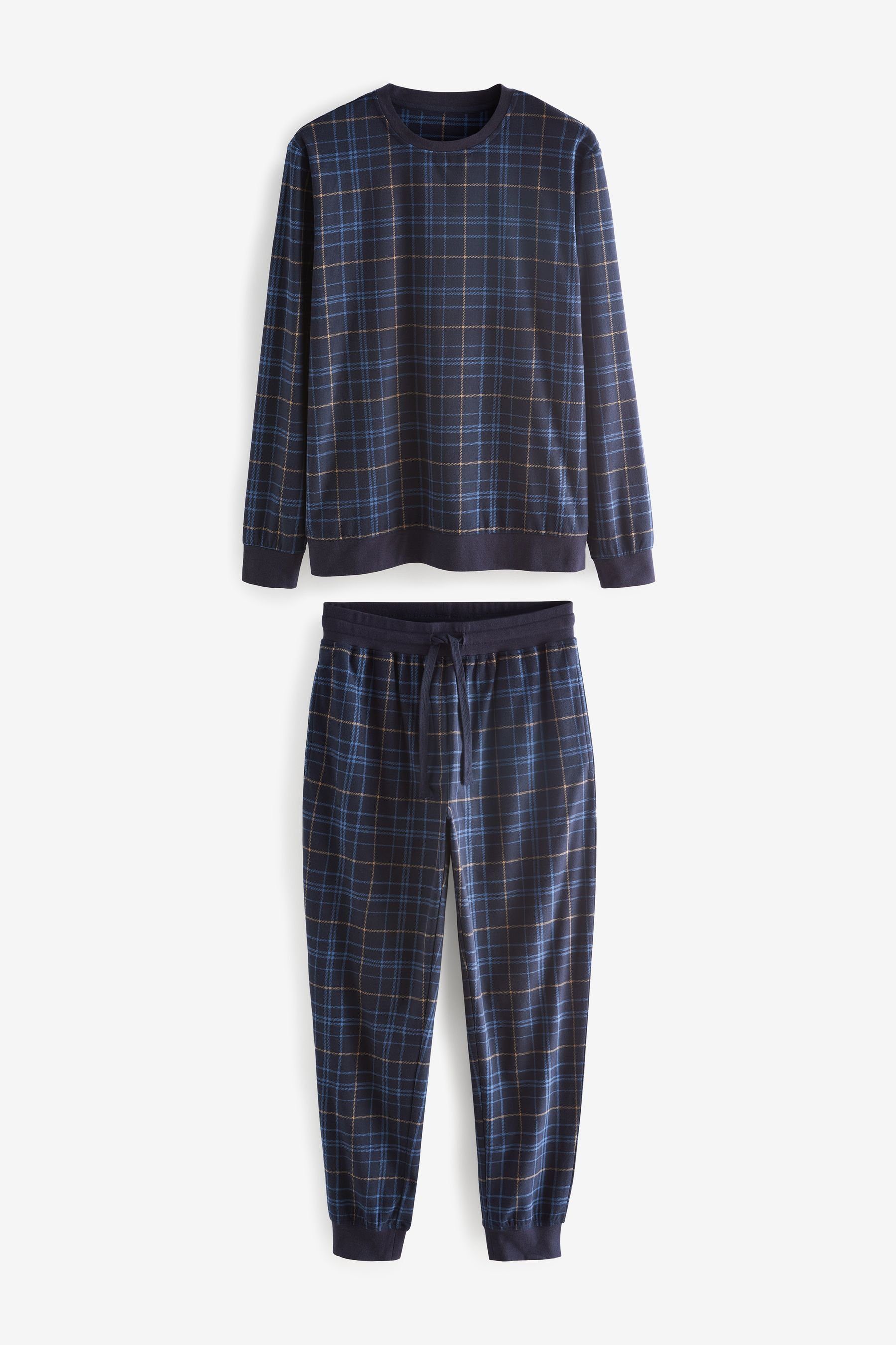 Next Pyjama Bequemer Motionflex Schlafanzug mit Bündchen (2 tlg) Navy Blue Check