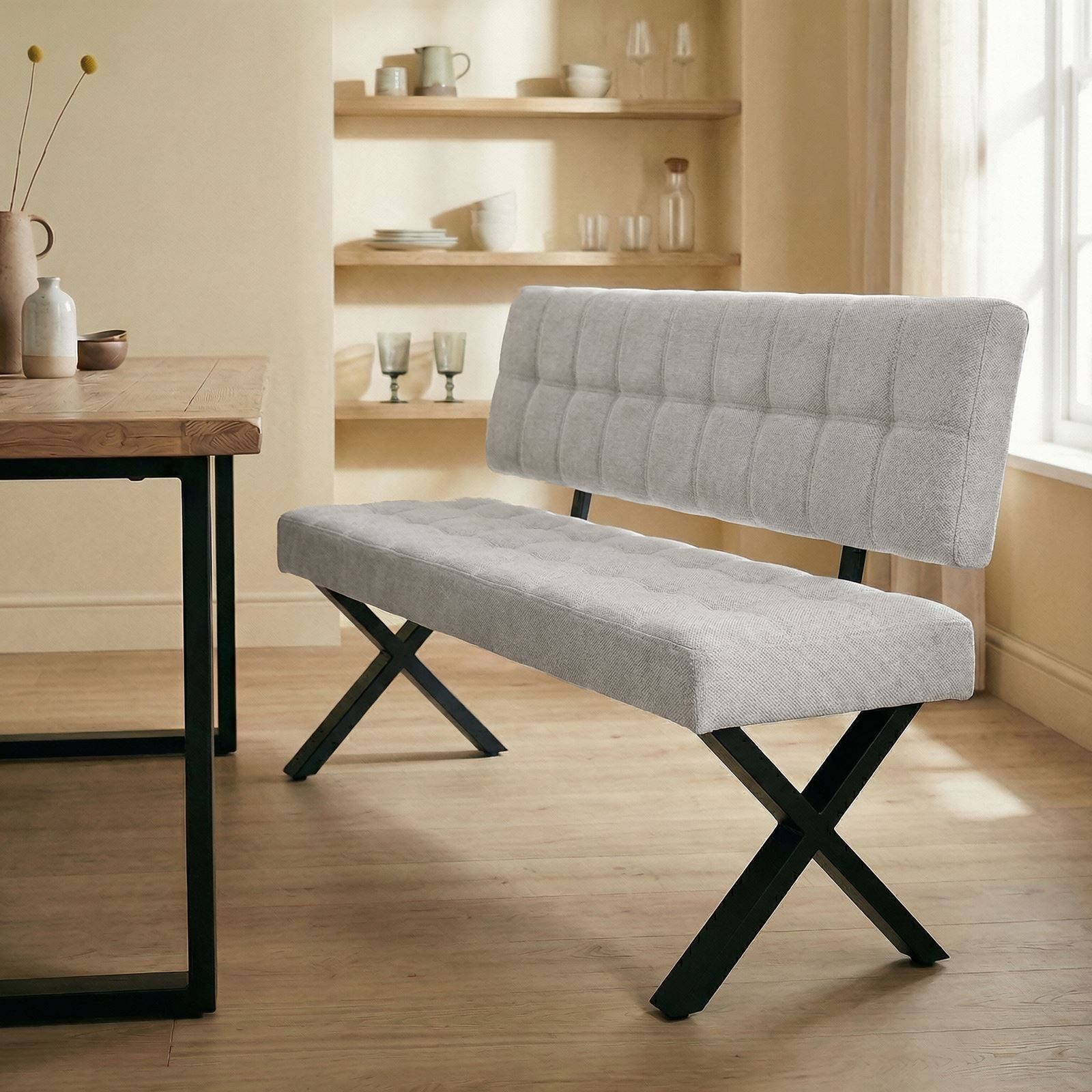 IDIMEX Essbank LAVICA, Essbank mit Lehne und Stoffbezug für 3 Personen Grau