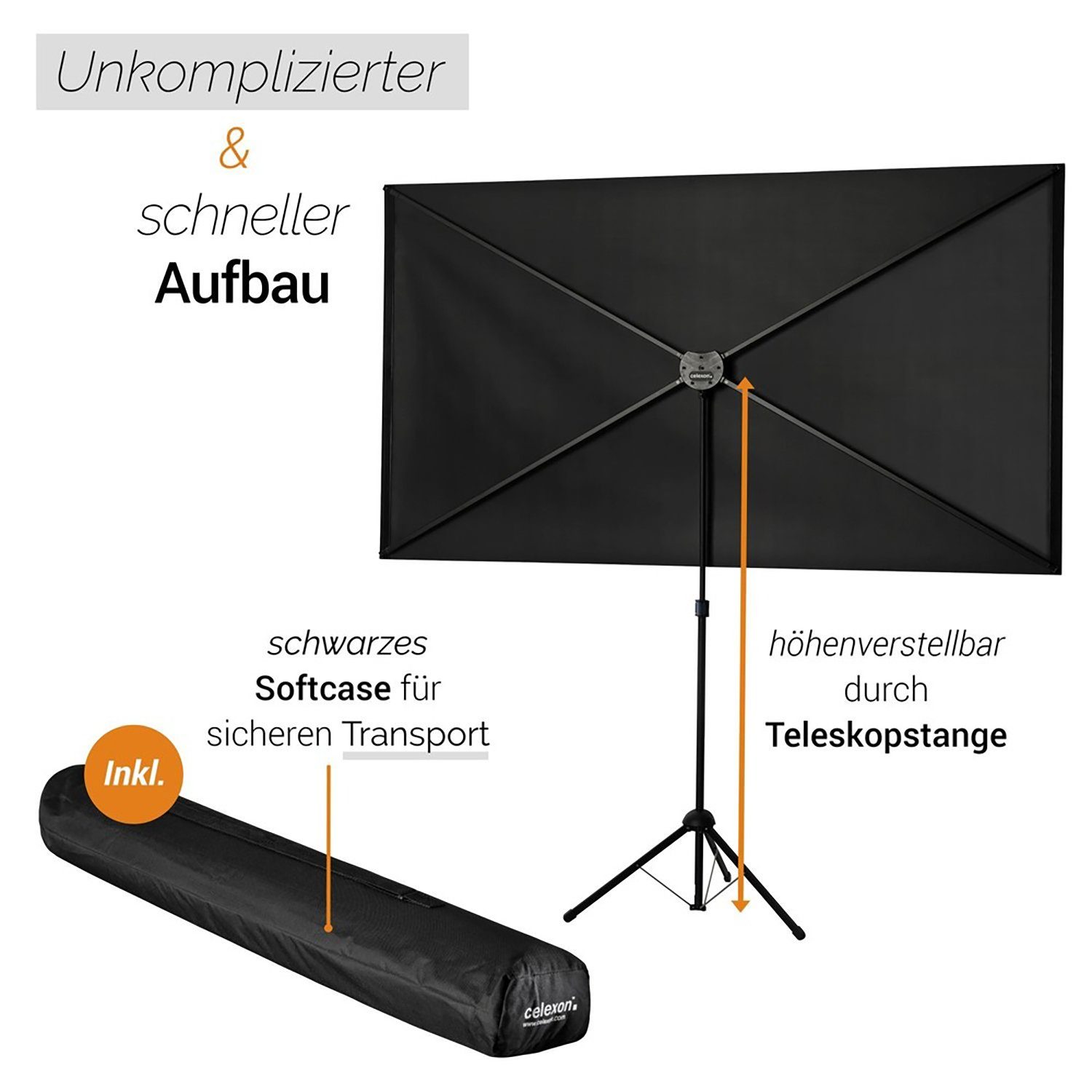 Celexon Ultra-lightweight Stativleinwand (schwarze Rückseite)