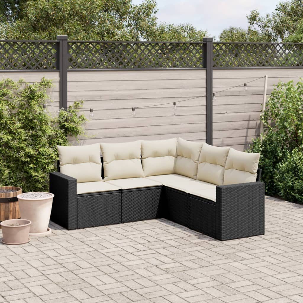 vidaXL Sofaelement 5-tlg. Garten-Sofagarnitur mit Kissen Schwarz Poly Rattan (1 St)