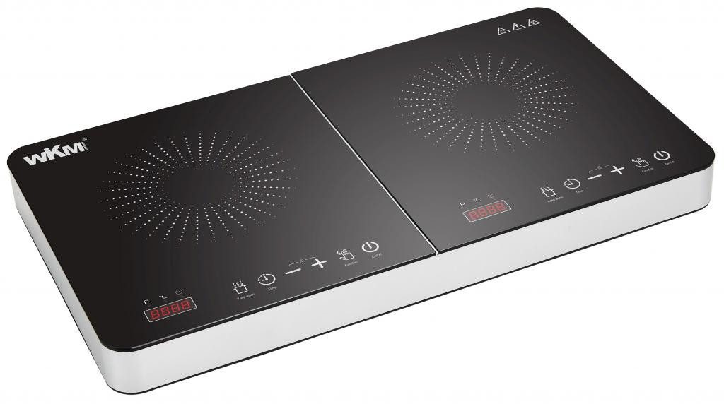 WKM Doppel-Induktionskochplatte Doppel-Induktionskochfeld Kochplatten 2000W + 1500W schwarz