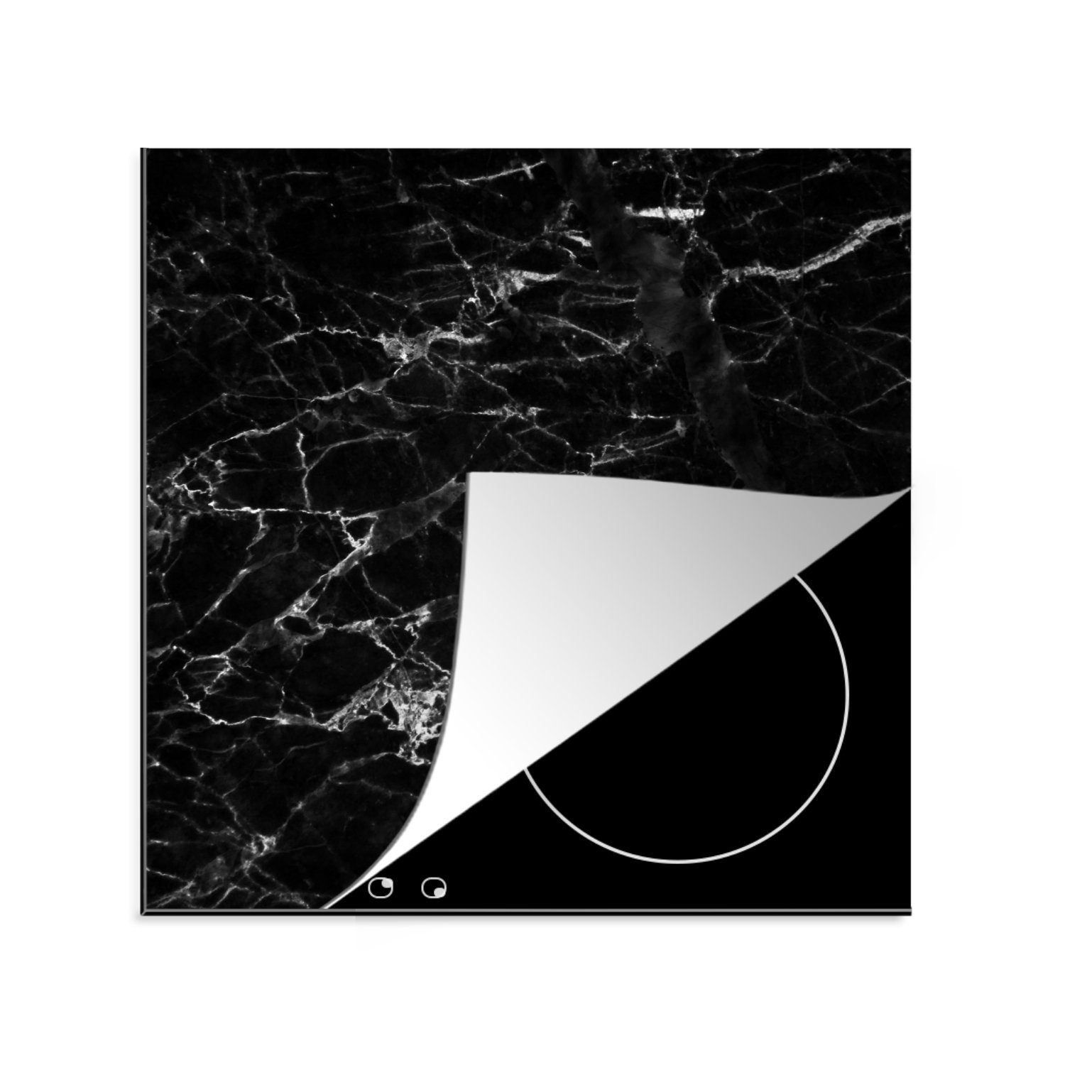Ceranfeldabdeckung, tlg), - 78x78 für Herdblende-/Abdeckplatte Arbeitsplatte cm, Vinyl, küche MuchoWow - Marmor - (1 Stein Weiß, Schwarz