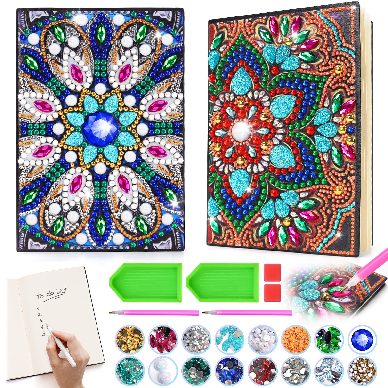 FOUORTUNATE-BEE Kreativset Diamantmalerei Notizbuch Set für Kinder, A5, 50 Seiten, DIY Tagebuch Bastelset Geschenk für Mädchen 6–12 Jahre