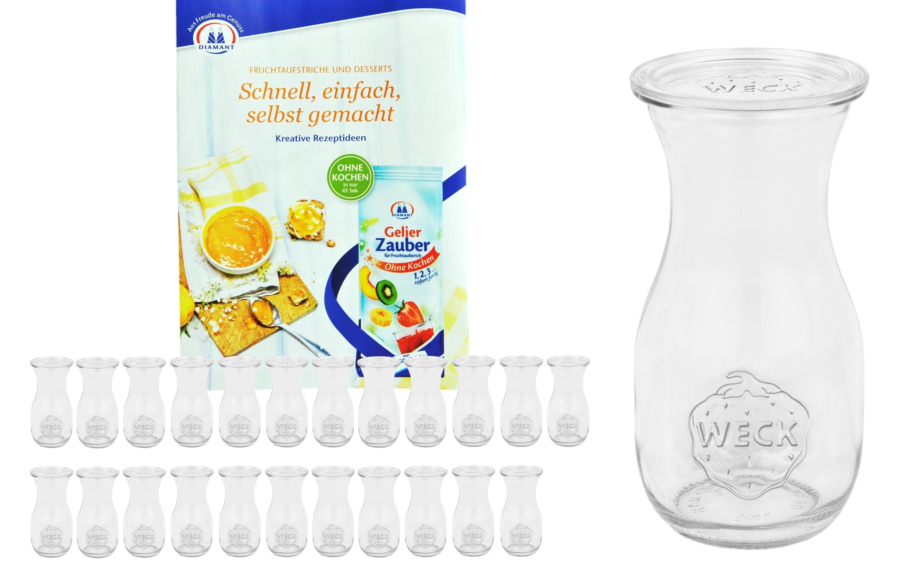 MamboCat Einmachglas 24er Set Weck Gläser 290ml Saftflasche mit 24 Glasdeckeln Rezeptheft, Glas