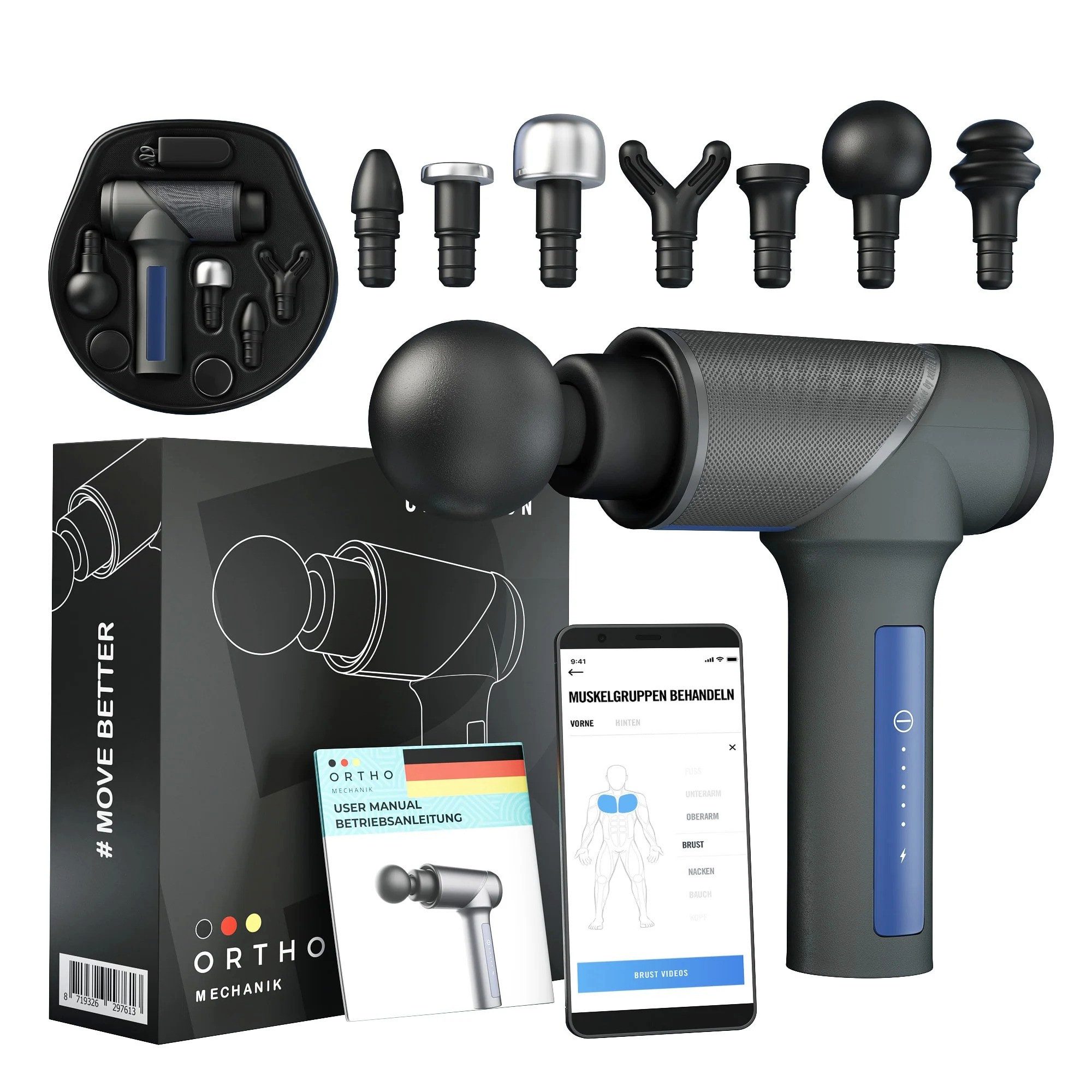 Ortho Mechanik Massagepistole Orthogun 2.0, 5 Gang Massage Gun, zur Regenerierung für Profisportler und Trainer
