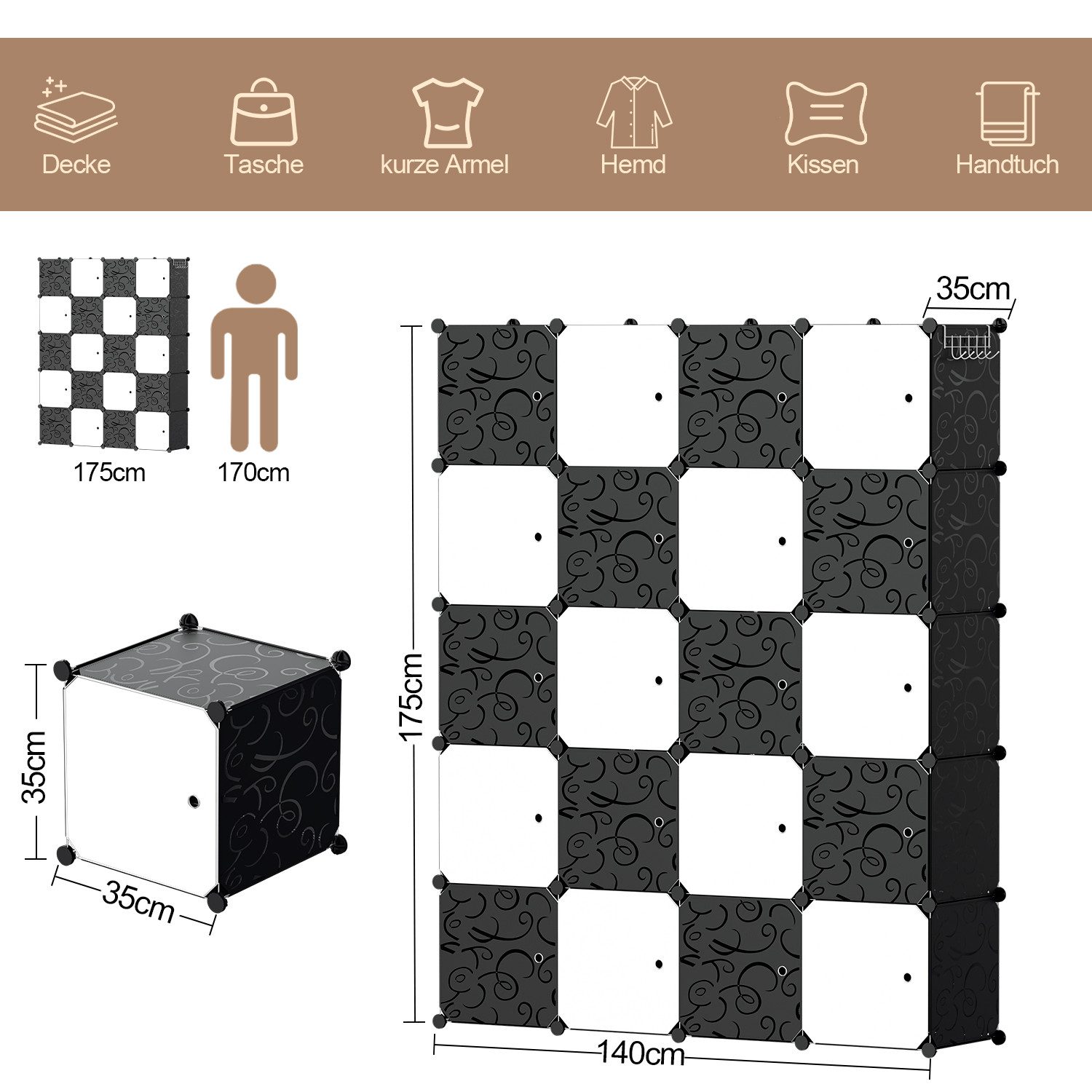 Clanmacy Kleiderschrank DIY Kombischrank Tragbarer Regalsystem günstig online kaufen