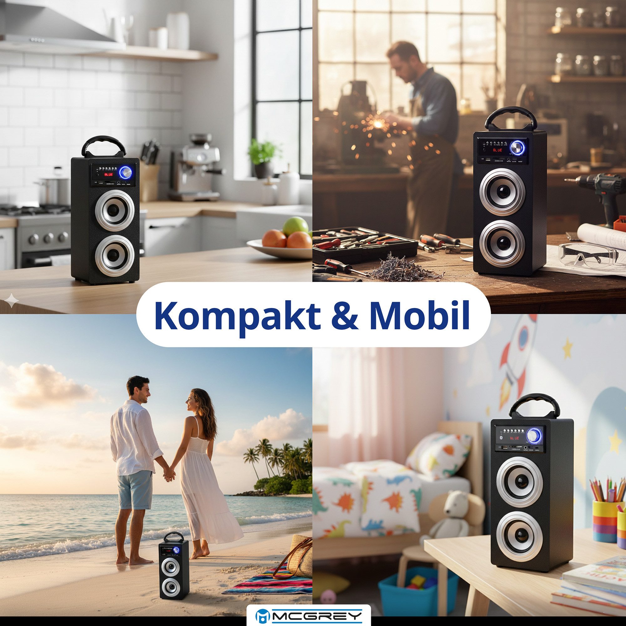 McGrey Tragbarer Speaker für vielseitigen Einsatz inklusive Fernbedienung - Bluetooth-Lautsprecher (6 W, FM-Radio mit 30 speicherbaren Senderplätzen integriert)